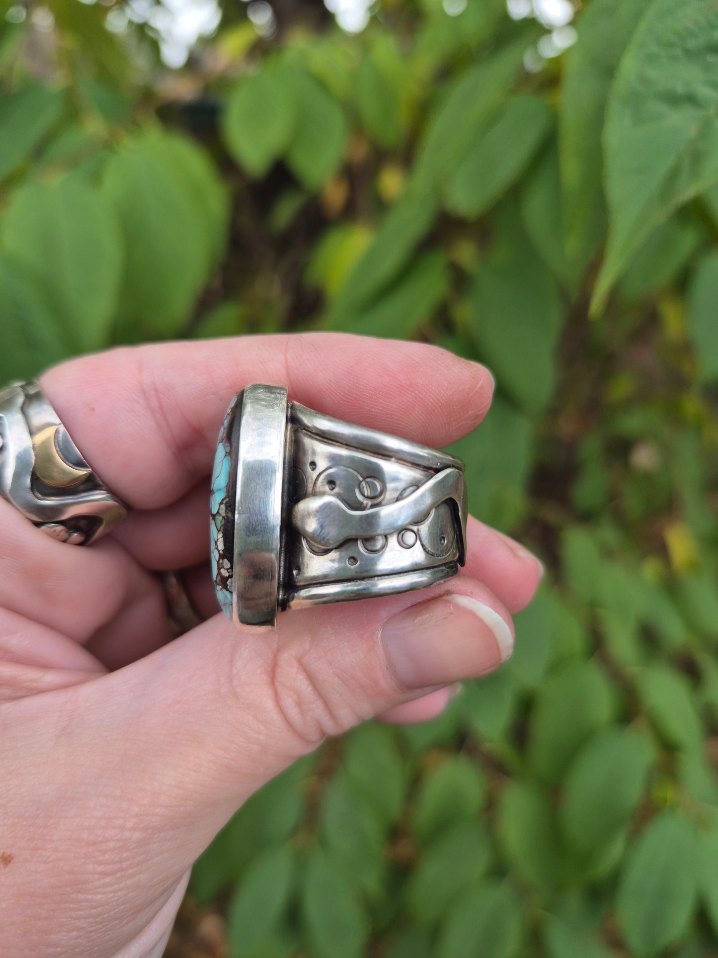 The Sentinel Ring – Large Oval Turquoise & Silver Serpent