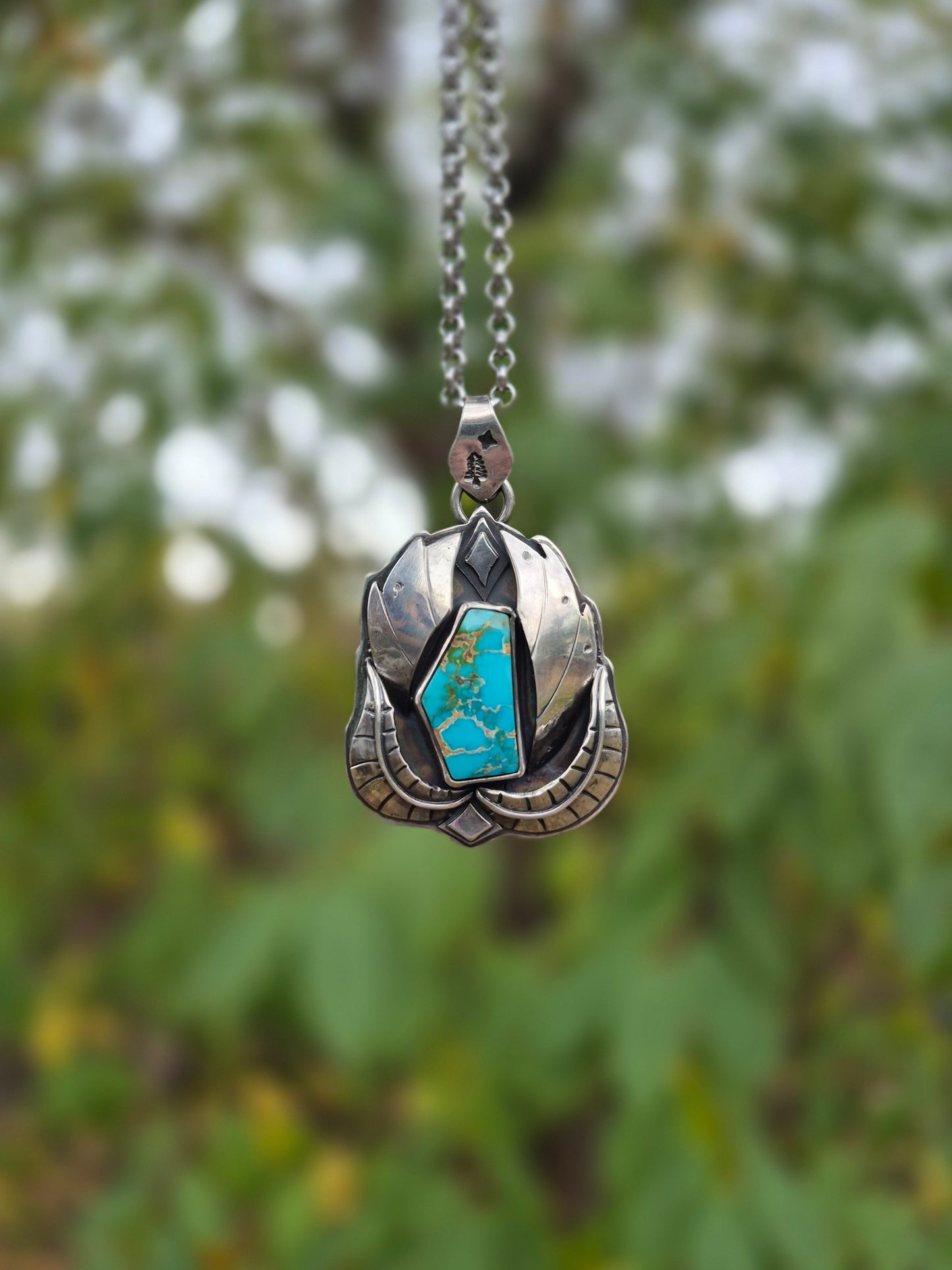 The Deep Waters Pendant – Dark Turquoise & Feathered Silver