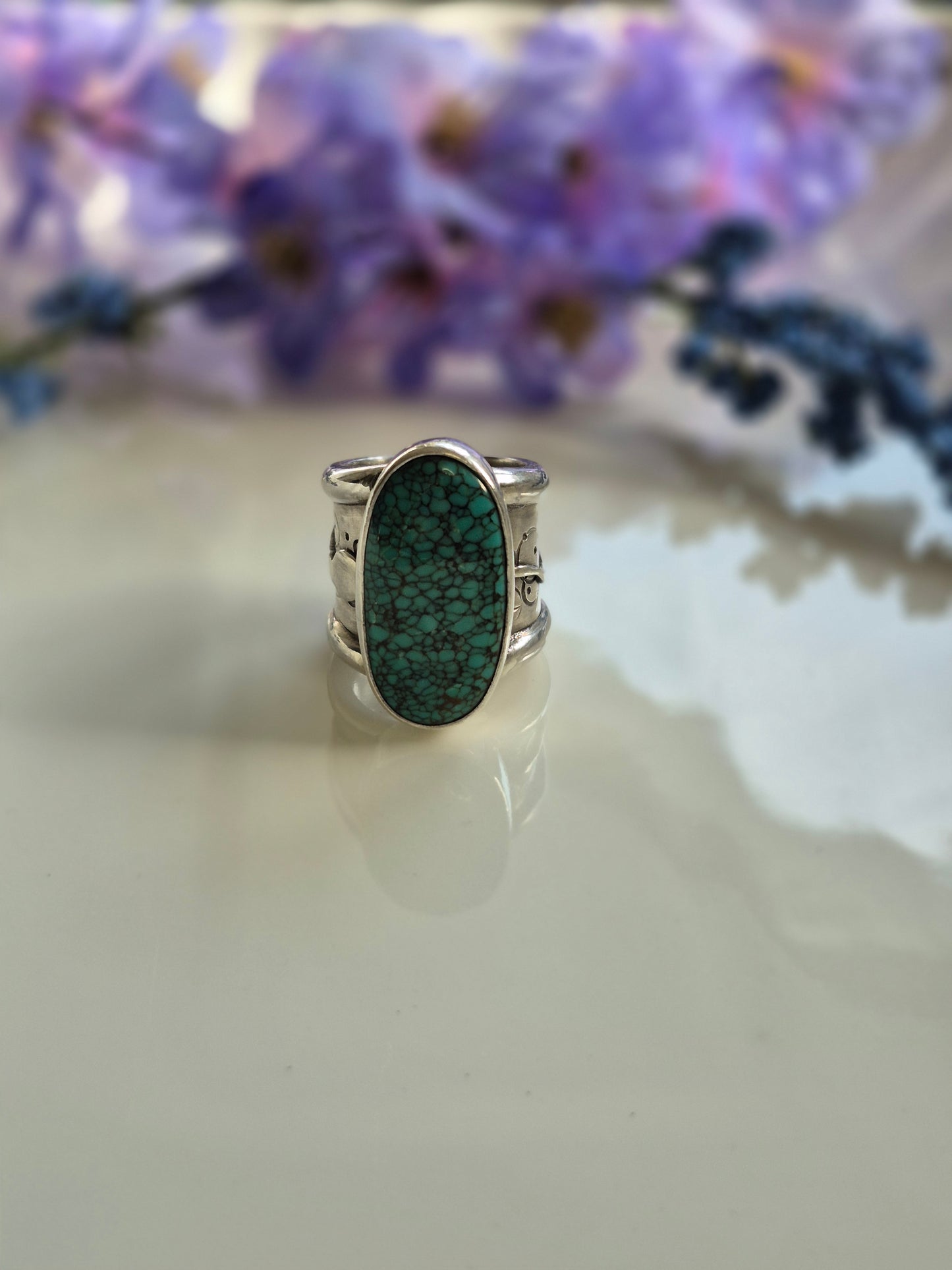 The Guardian Ring – Large Oval Turquoise & Silver Serpent