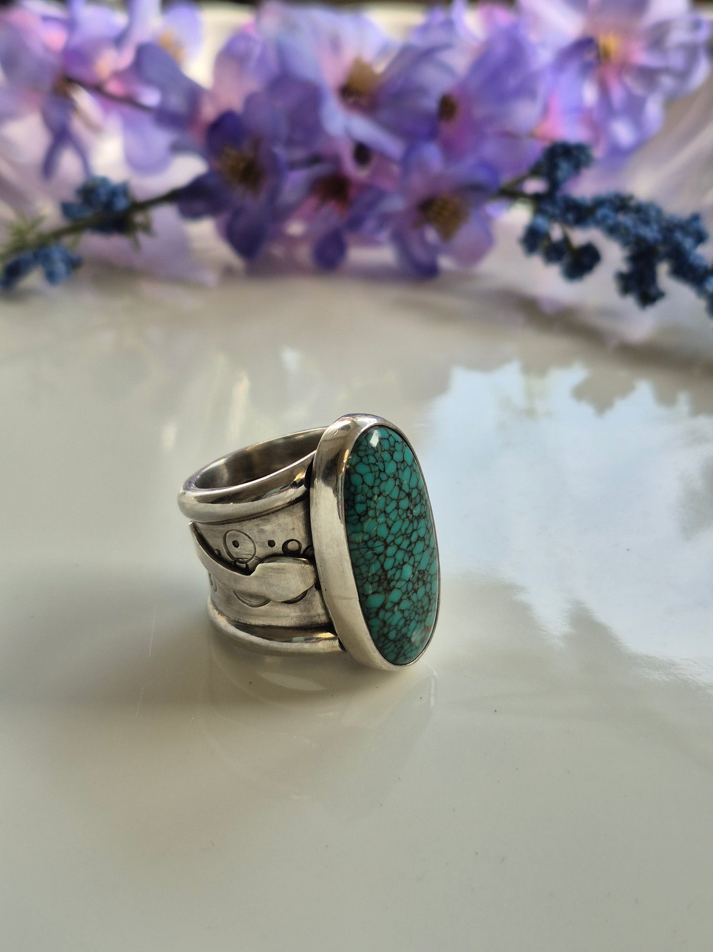 The Guardian Ring – Large Oval Turquoise & Silver Serpent