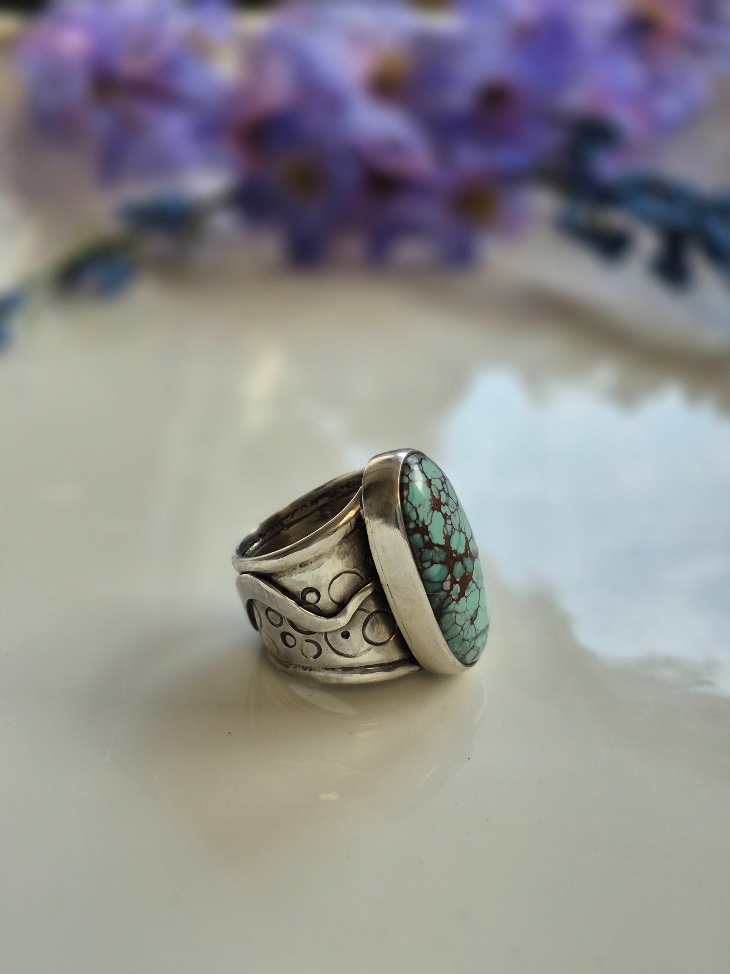 The Sentinel Ring – Large Oval Turquoise & Silver Serpent