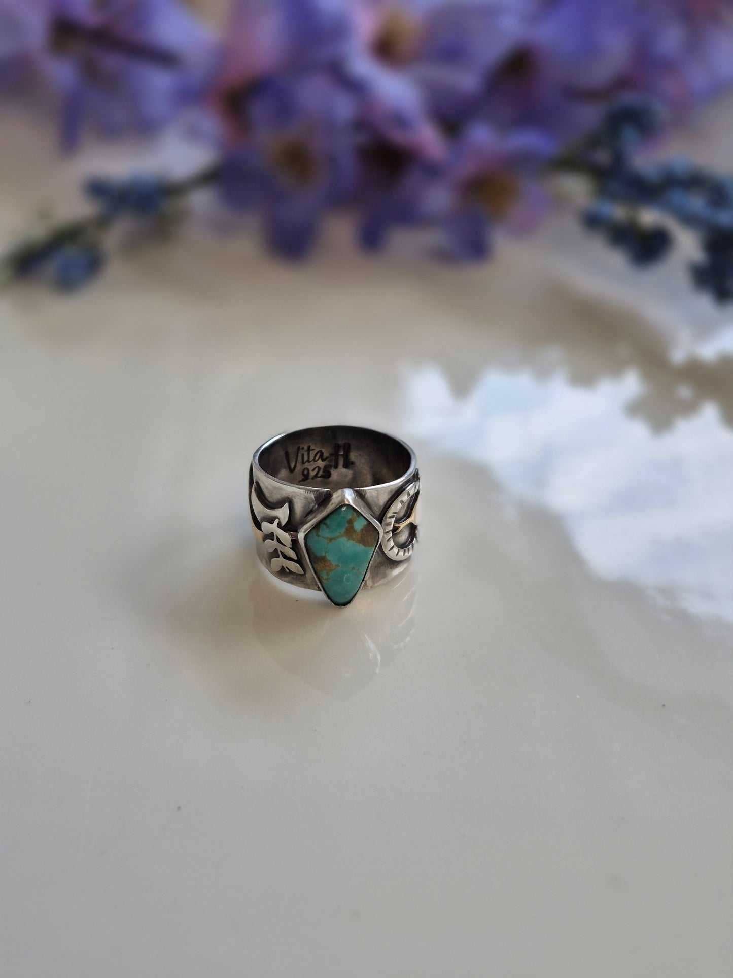 The Eclipse Ring – Kingman Turquoise & Brass Serpent