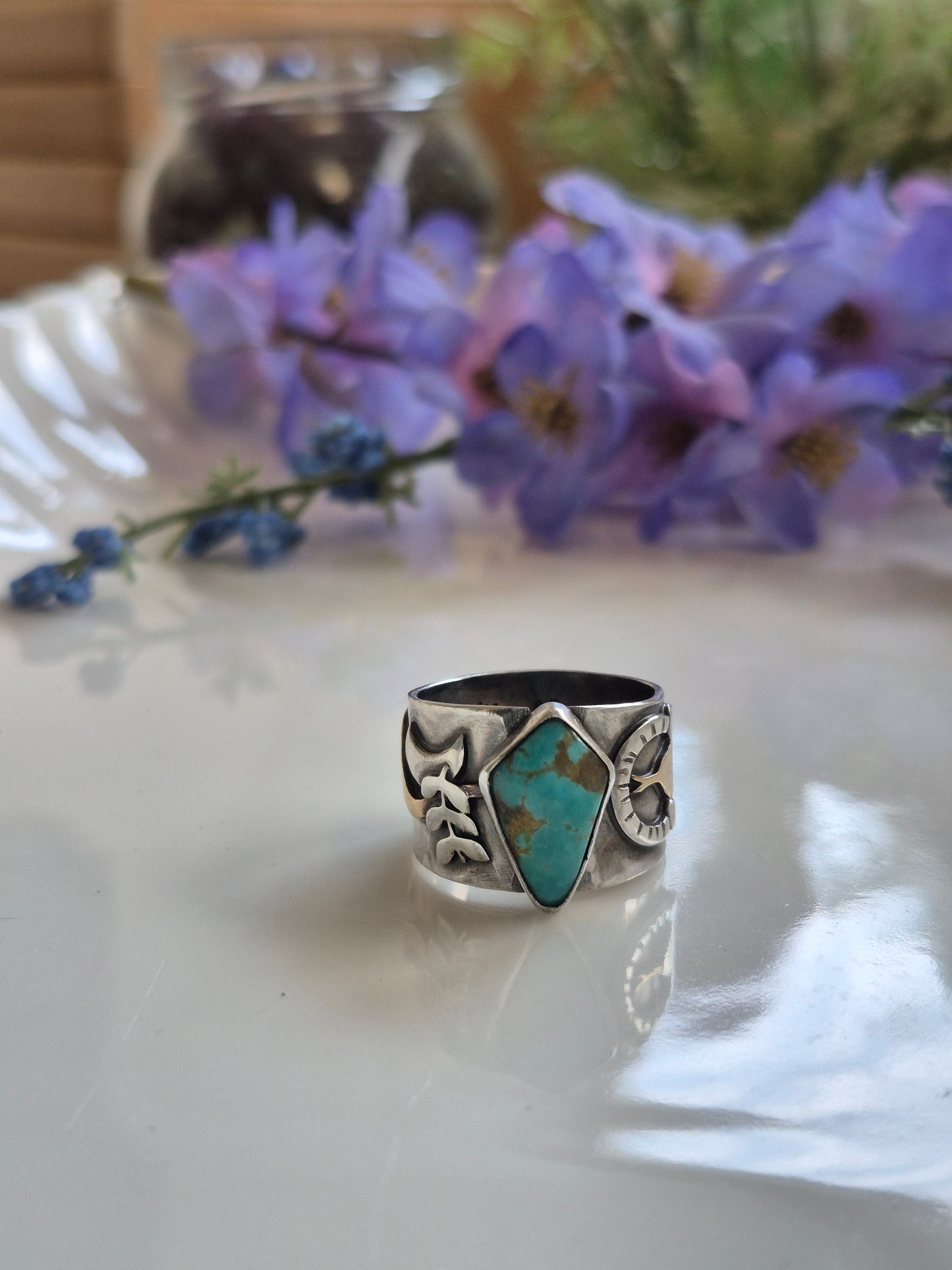 The Eclipse Ring – Kingman Turquoise & Brass Serpent