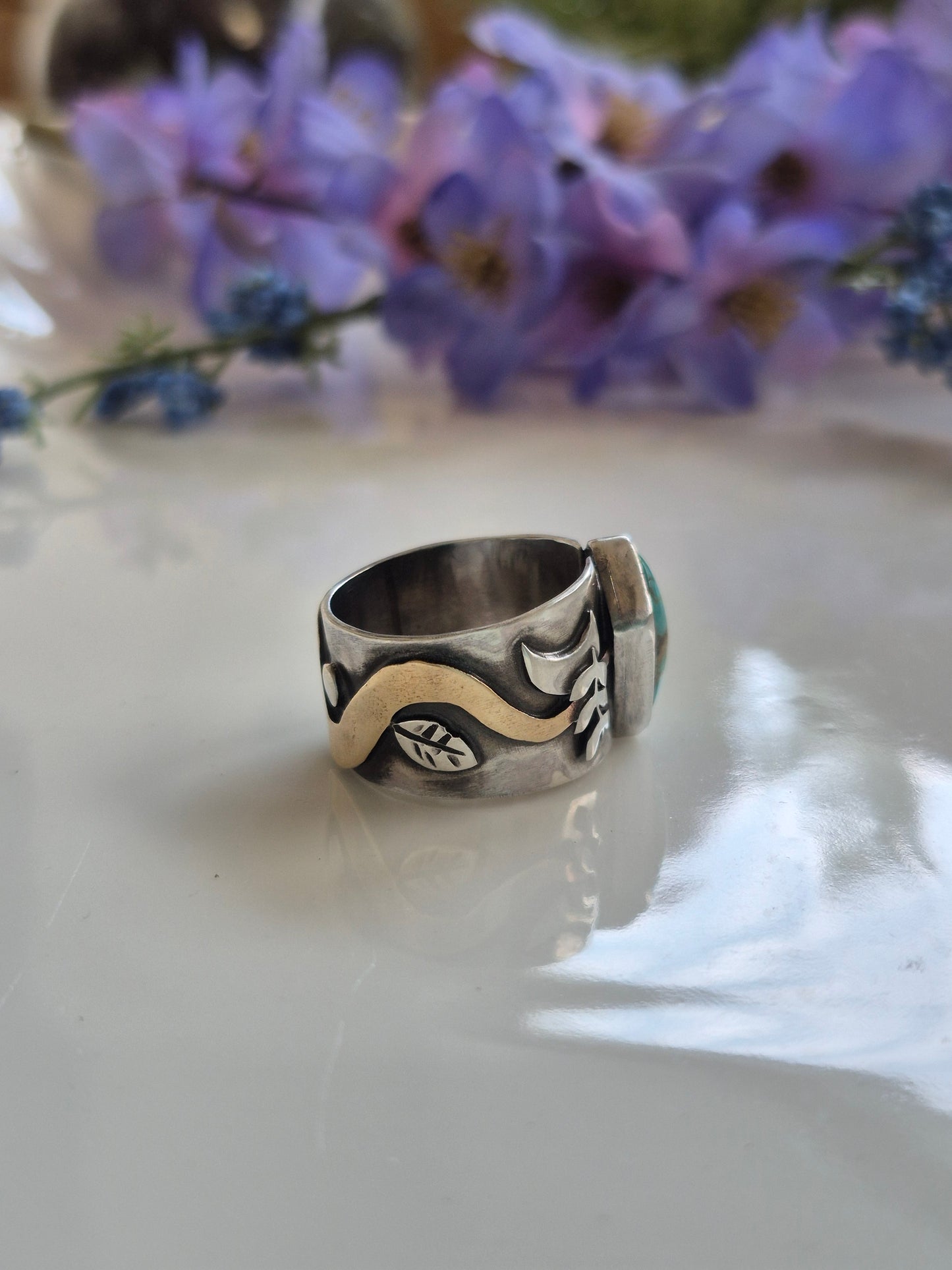 The Eclipse Ring – Kingman Turquoise & Brass Serpent