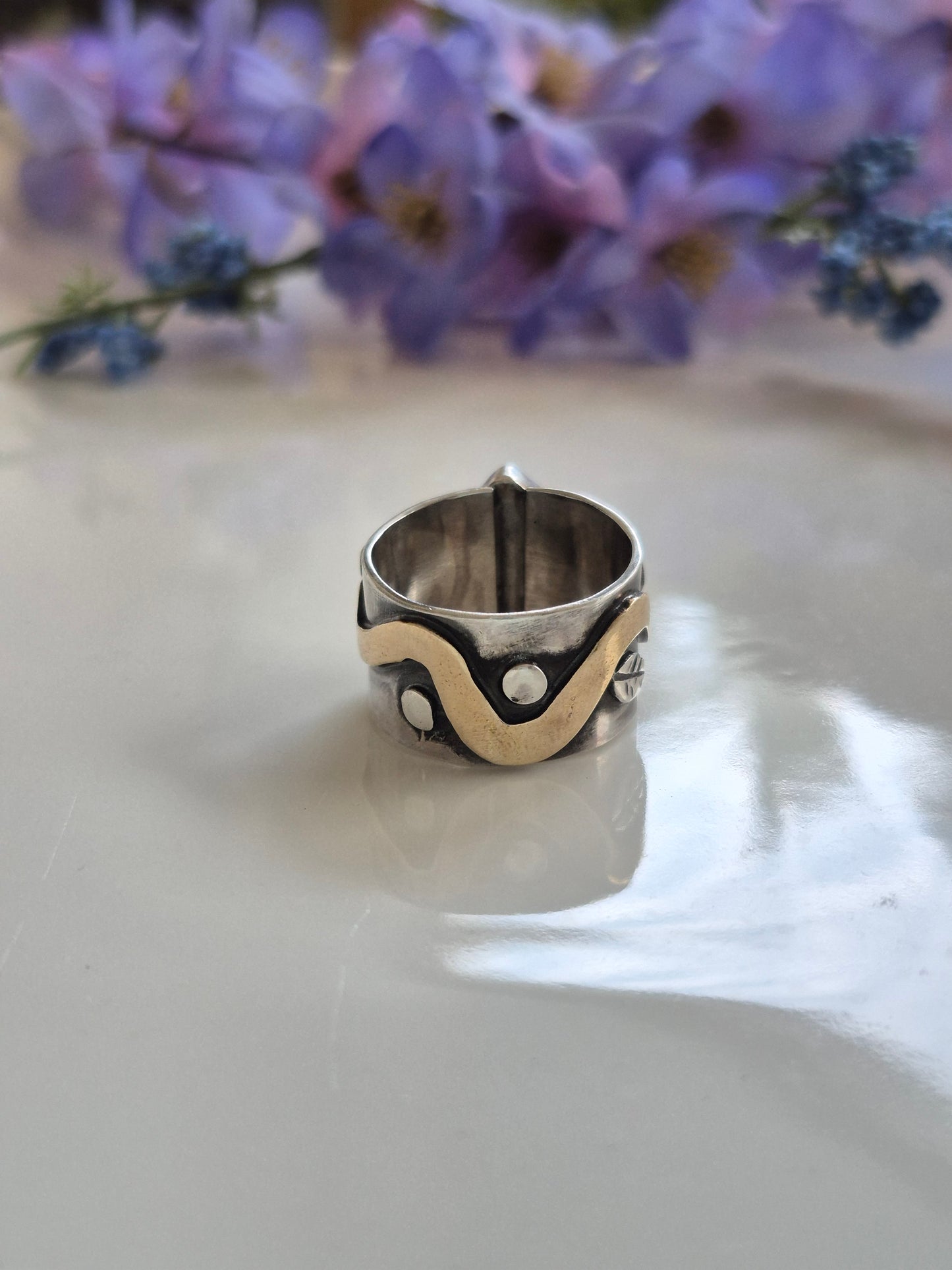 The Eclipse Ring – Kingman Turquoise & Brass Serpent