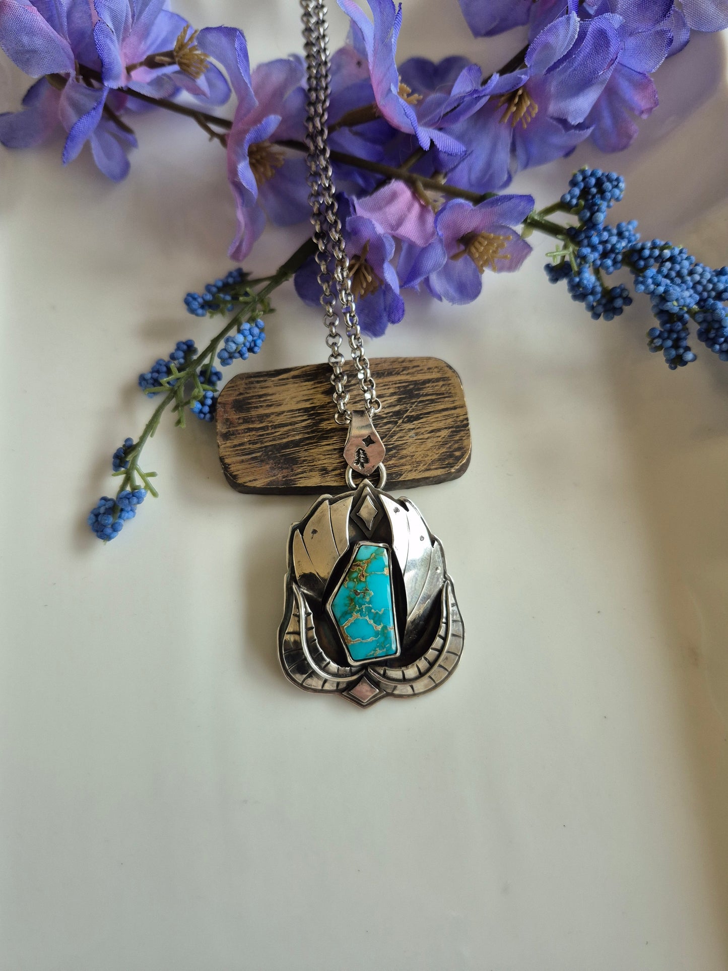 The Deep Waters Pendant – Dark Turquoise & Feathered Silver