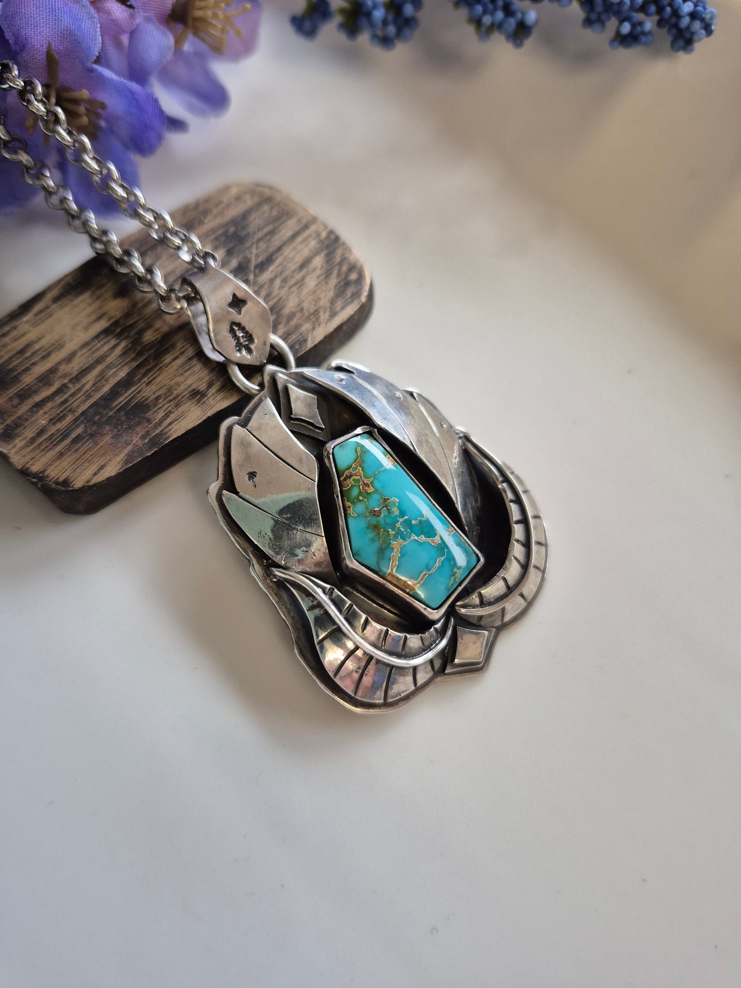 The Deep Waters Pendant – Dark Turquoise & Feathered Silver
