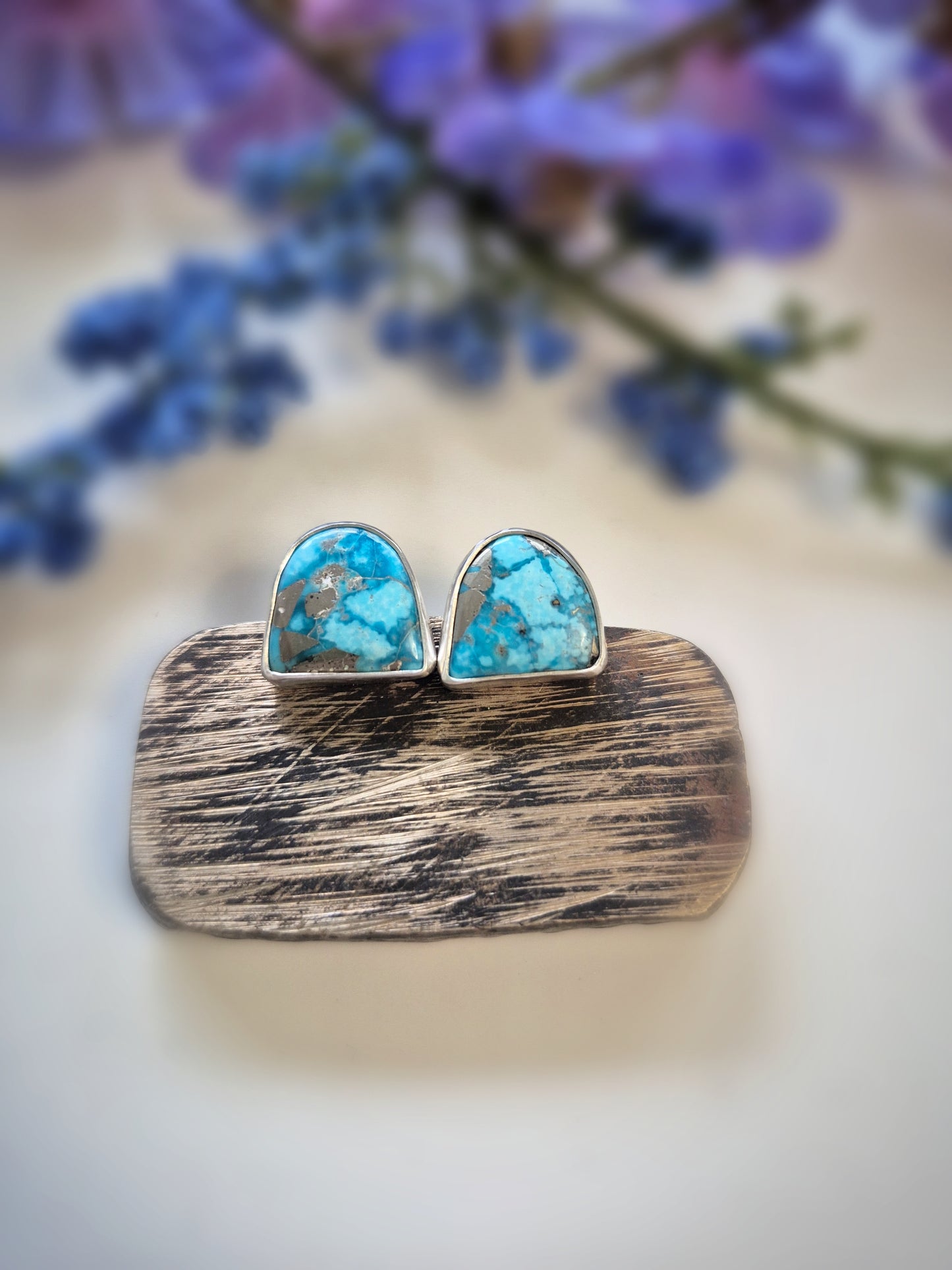 Blue Moon Prairie Earrings – Wide Crescent Blue Turquoise Studs
