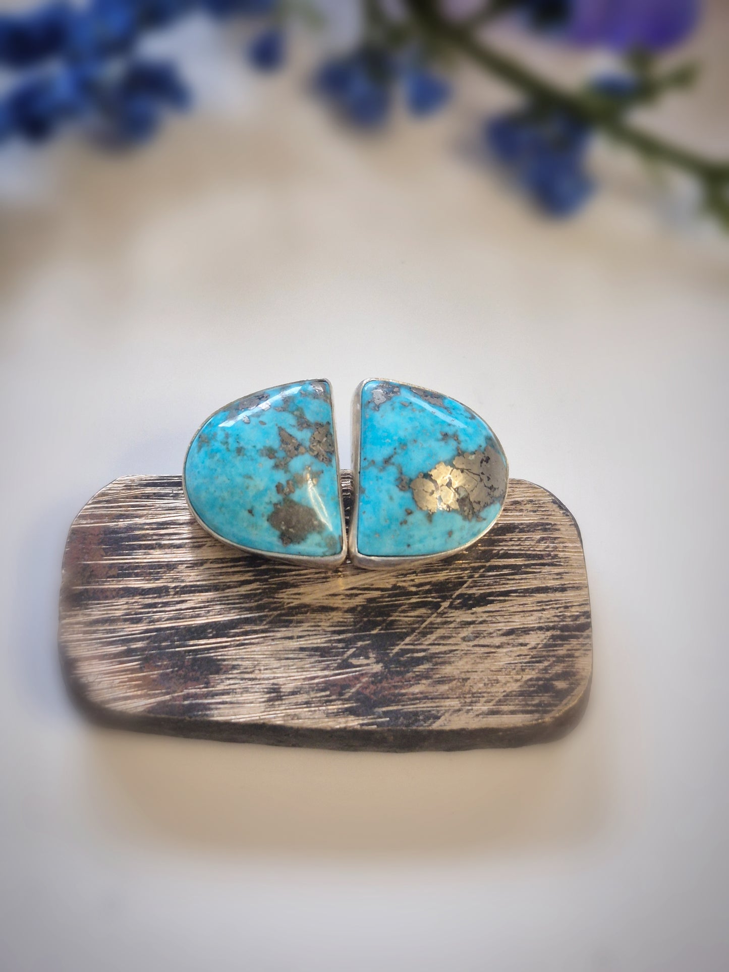 Prairie Gold Earrings – Wide Crescent Blue Turquoise Studs