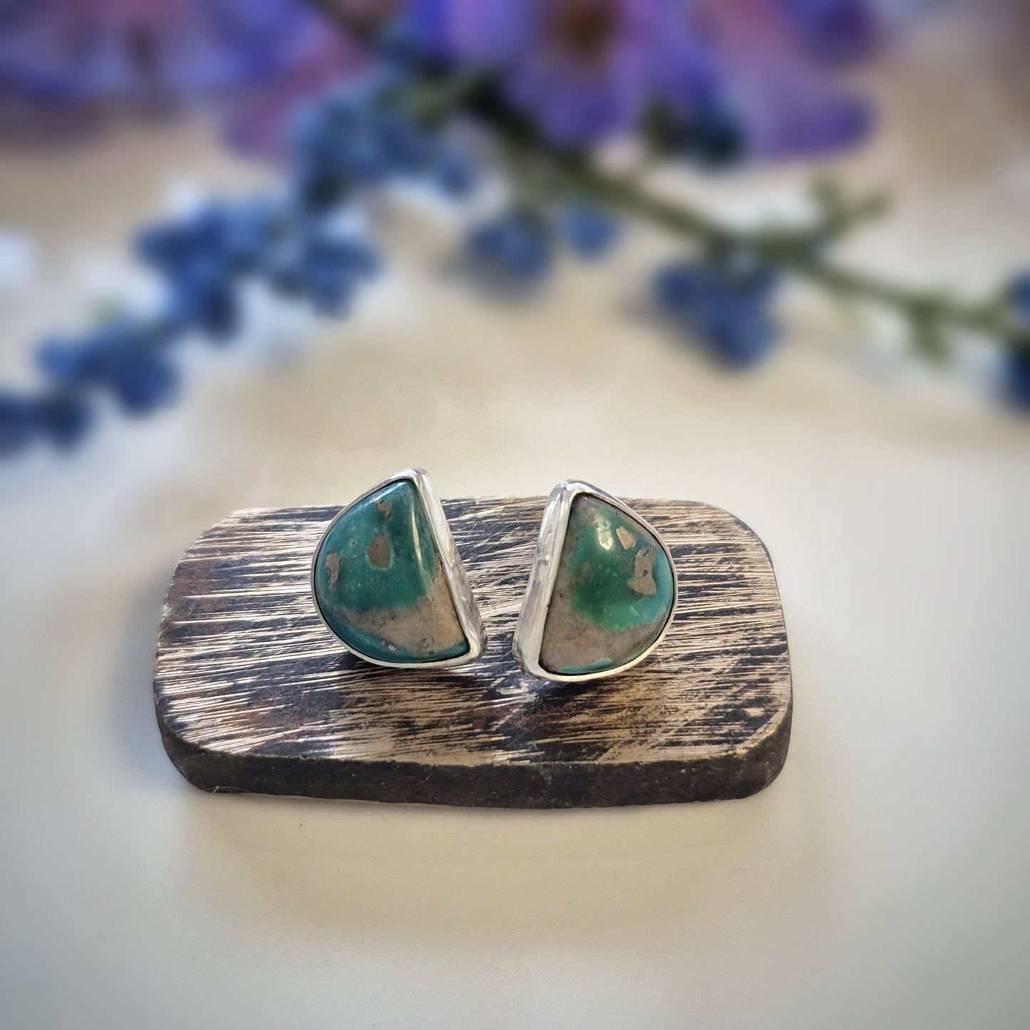 Green Arc Earrings – Wide Crescent Green Turquoise Studs