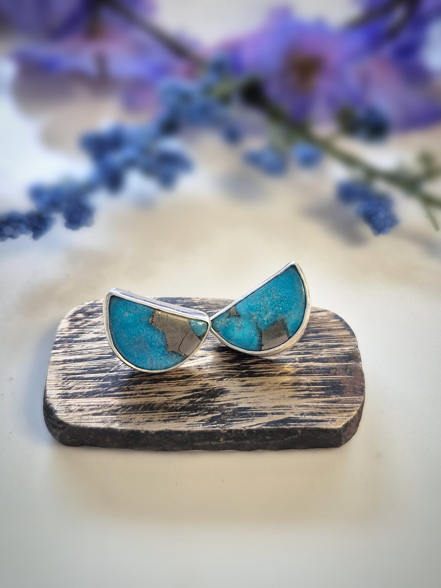 Prairie Horizon Earrings – Wide Crescent Blue Turquoise Studs