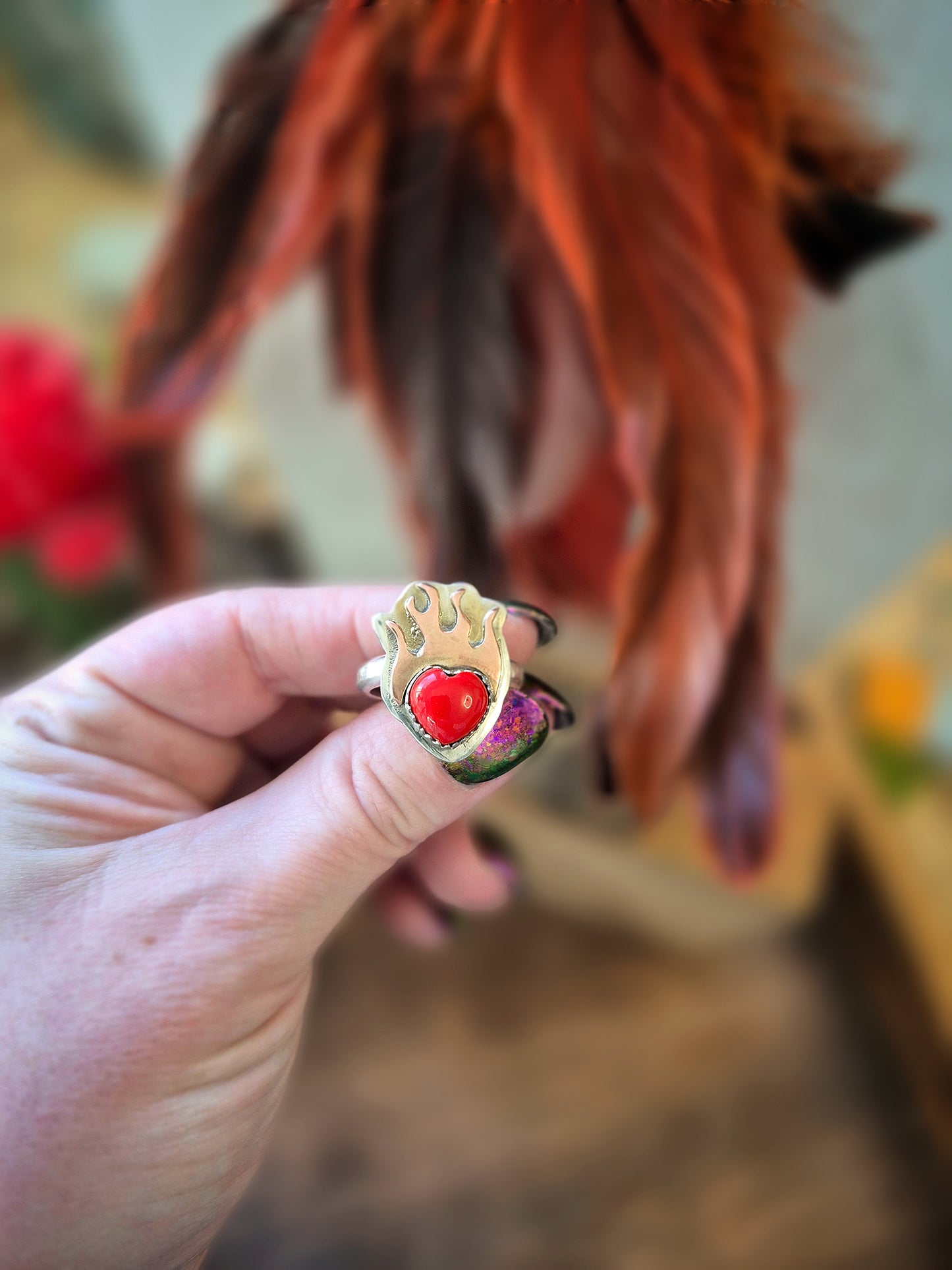 Sovereign Heart Flame Ring - Size 10 - Wood Bison Metal