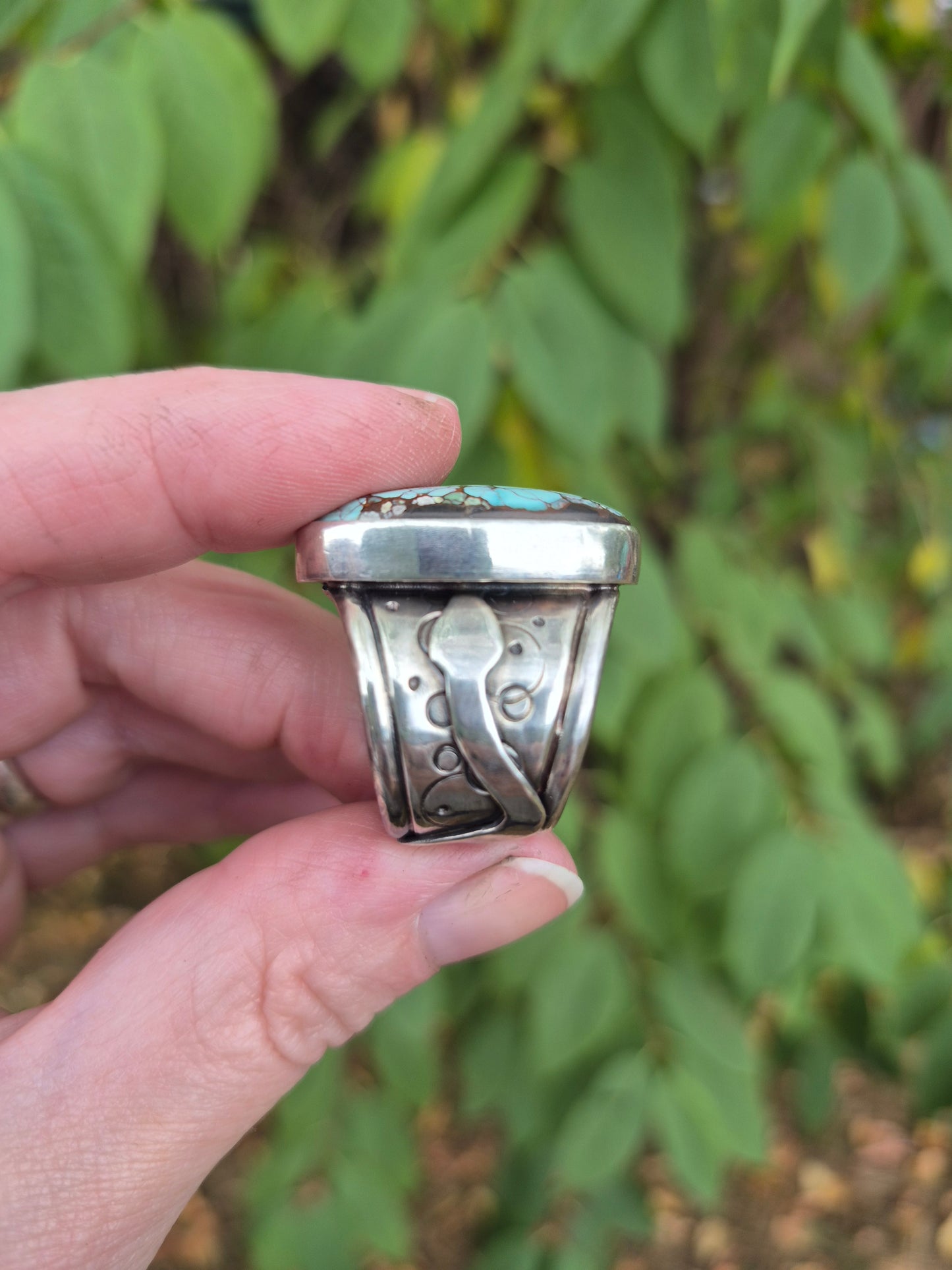The Sentinel Ring – Large Oval Turquoise & Silver Serpent
