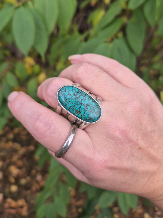 The Guardian Ring – Large Oval Turquoise & Silver Serpent