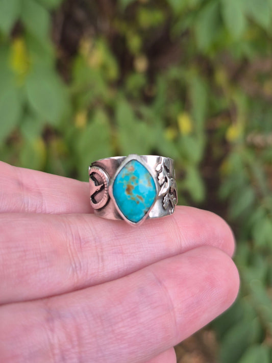 The Moonshadow Ring – Kingman Turquoise & Silver Serpent