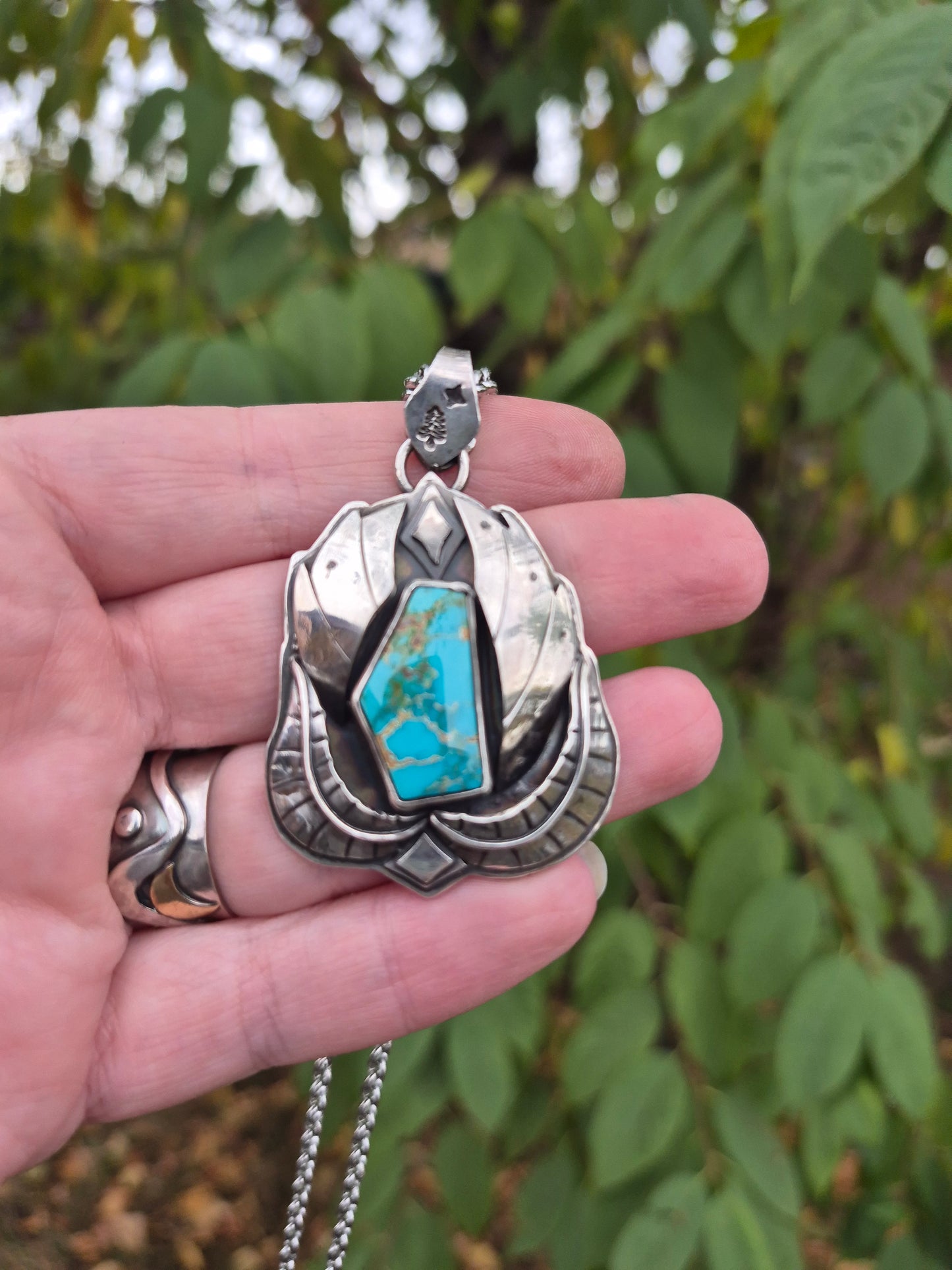 The Deep Waters Pendant – Dark Turquoise & Feathered Silver