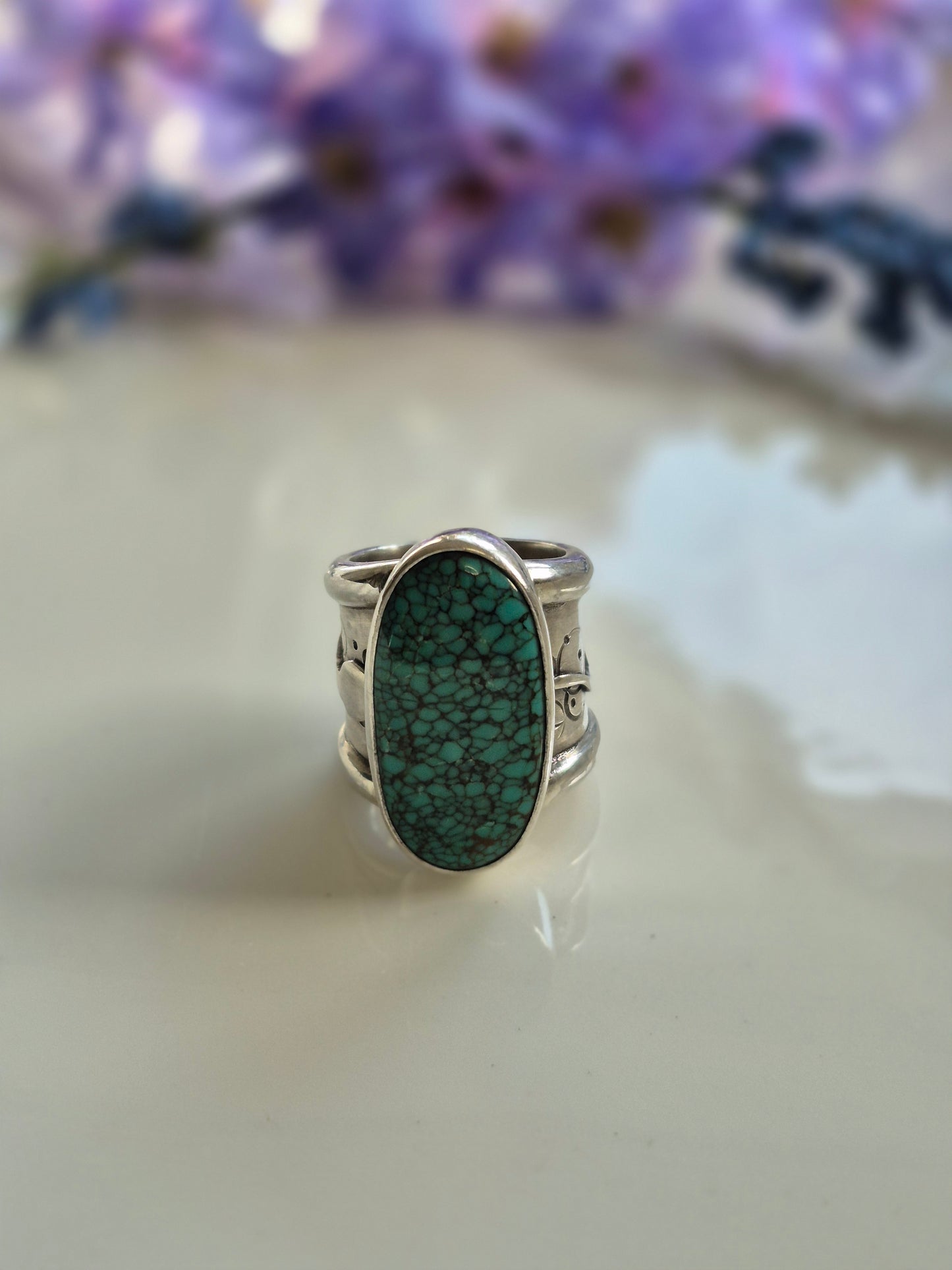 The Guardian Ring – Large Oval Turquoise & Silver Serpent