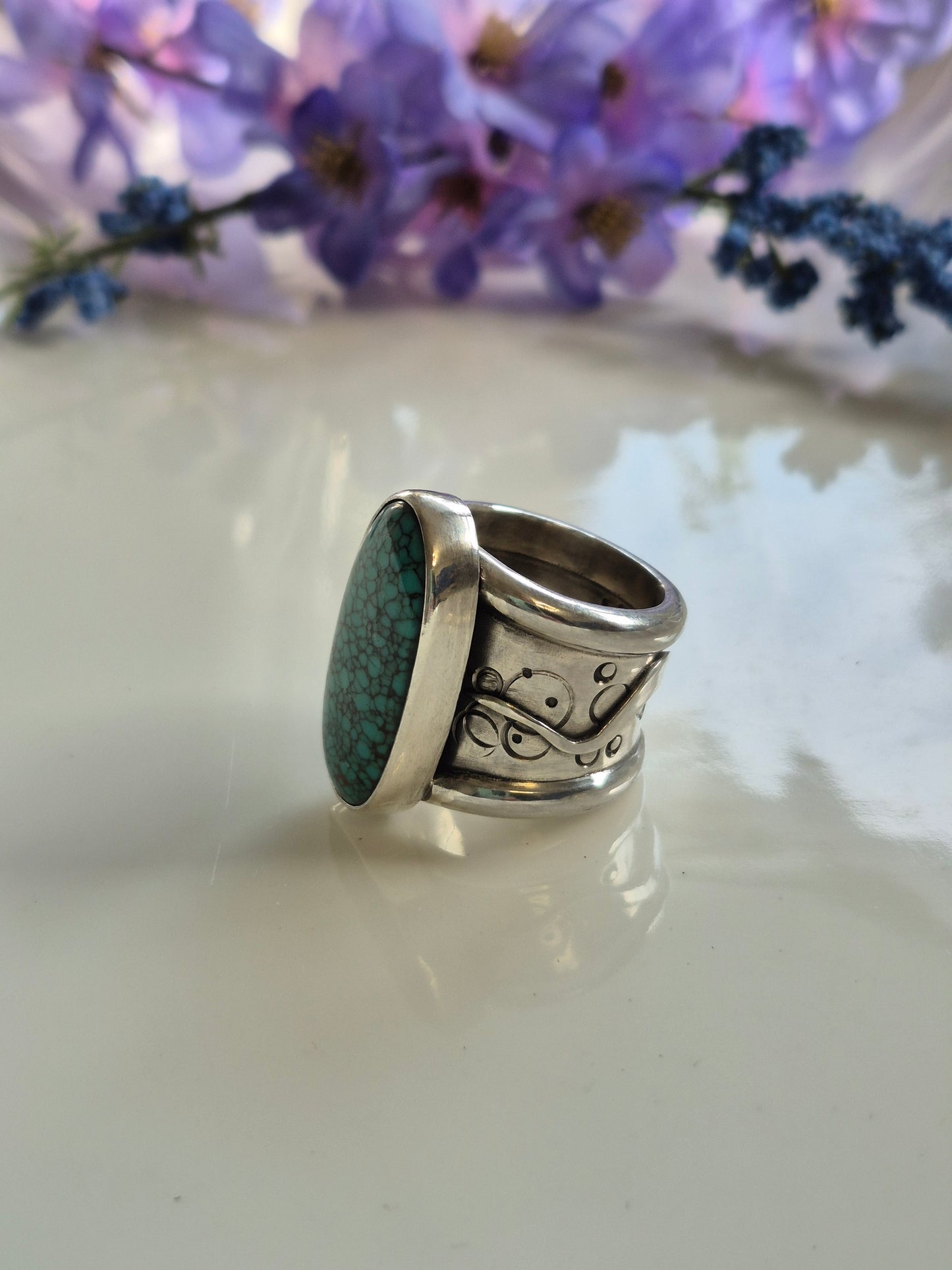 The Guardian Ring – Large Oval Turquoise & Silver Serpent