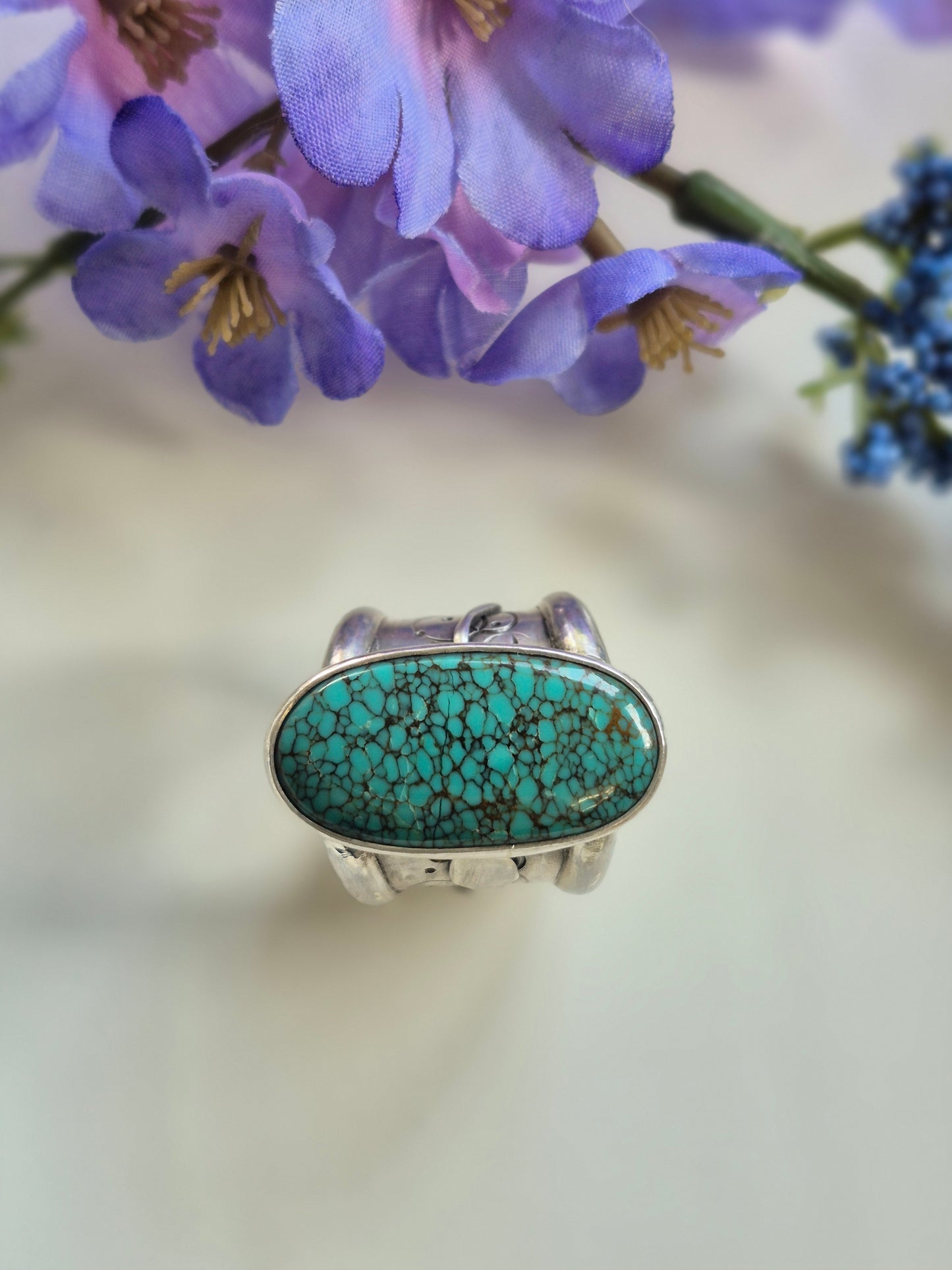 The Guardian Ring – Large Oval Turquoise & Silver Serpent