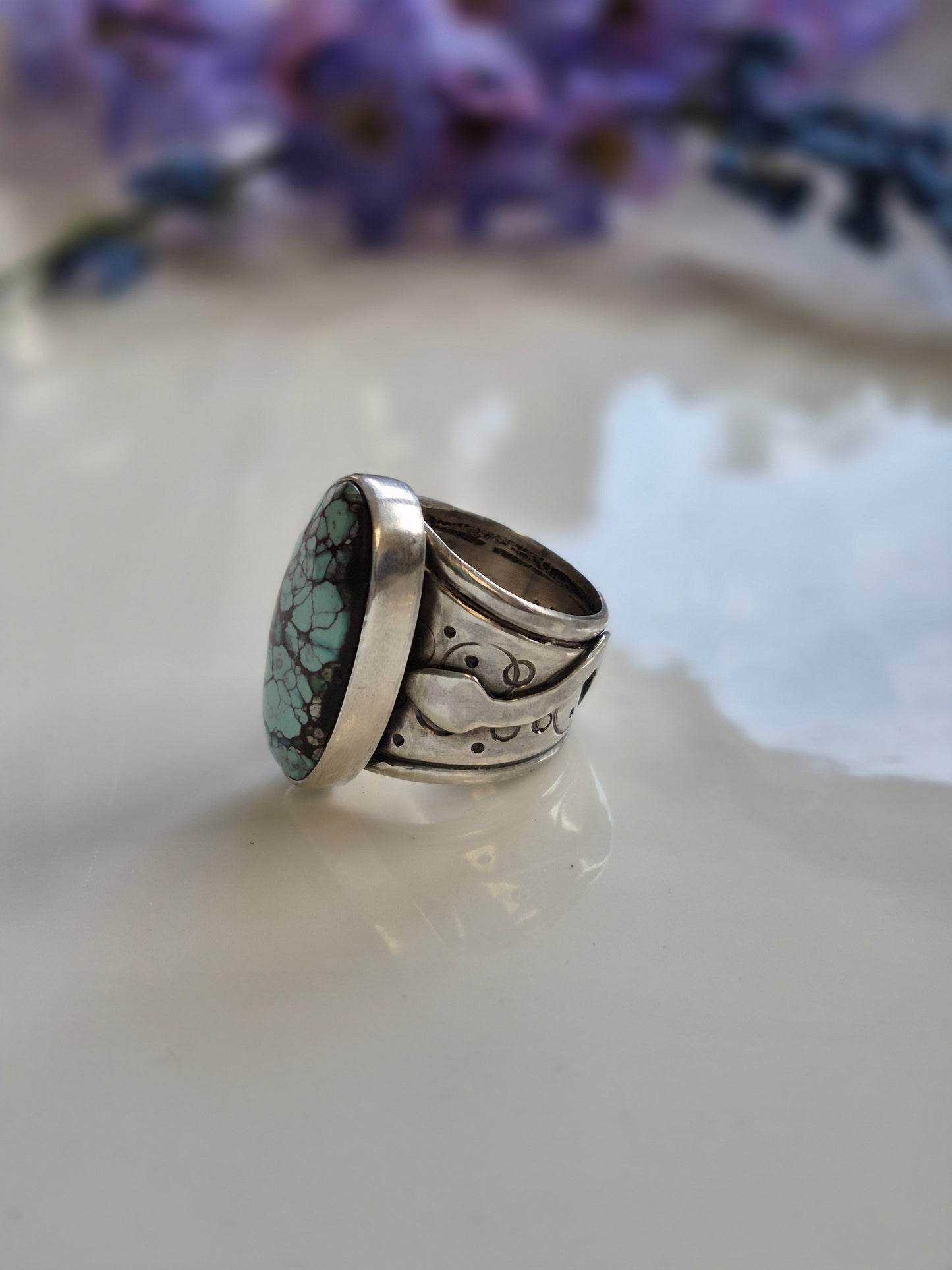 The Sentinel Ring – Large Oval Turquoise & Silver Serpent