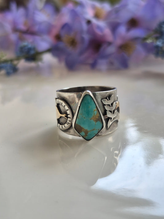 The Eclipse Ring – Kingman Turquoise & Brass Serpent