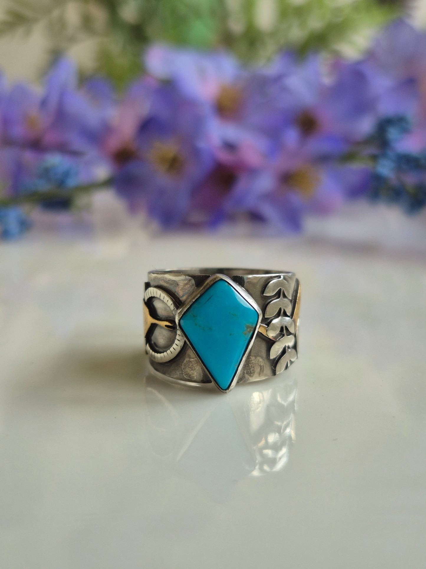 The Solstice Ring – Kingman Turquoise & Brass Serpent