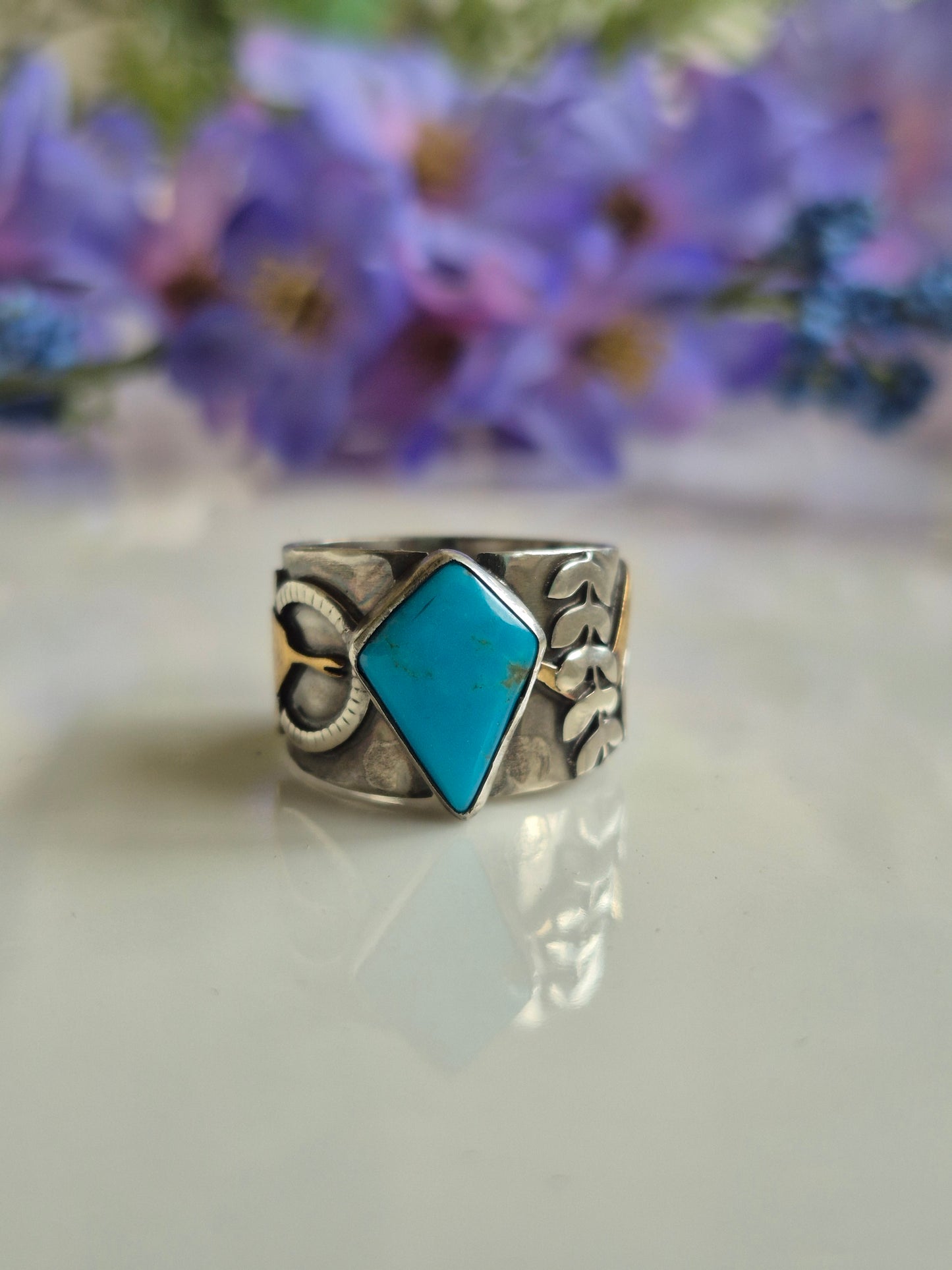 The Solstice Ring – Kingman Turquoise & Brass Serpent