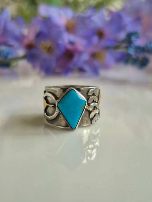 The Solstice Ring – Kingman Turquoise & Brass Serpent
