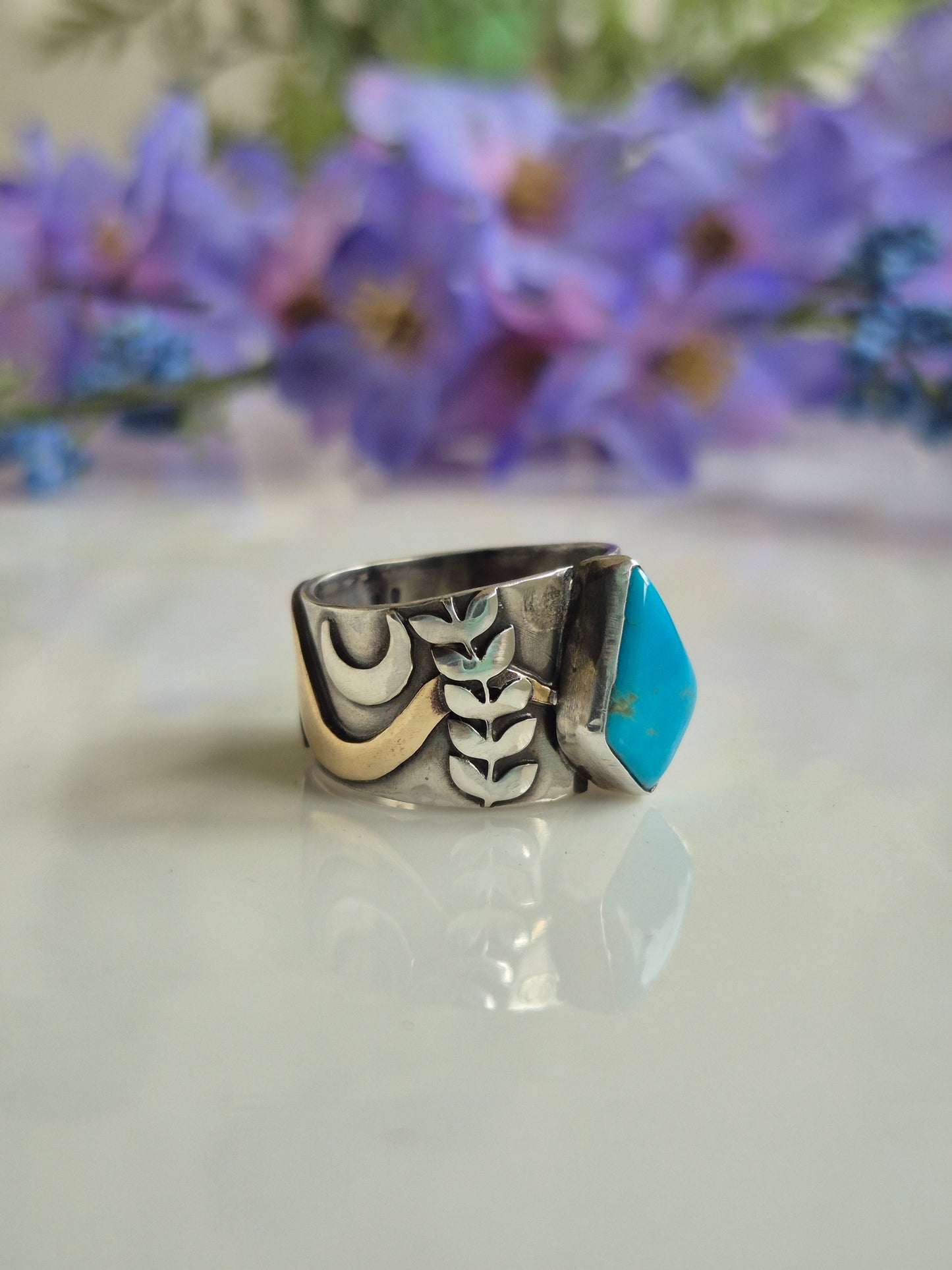 The Solstice Ring – Kingman Turquoise & Brass Serpent