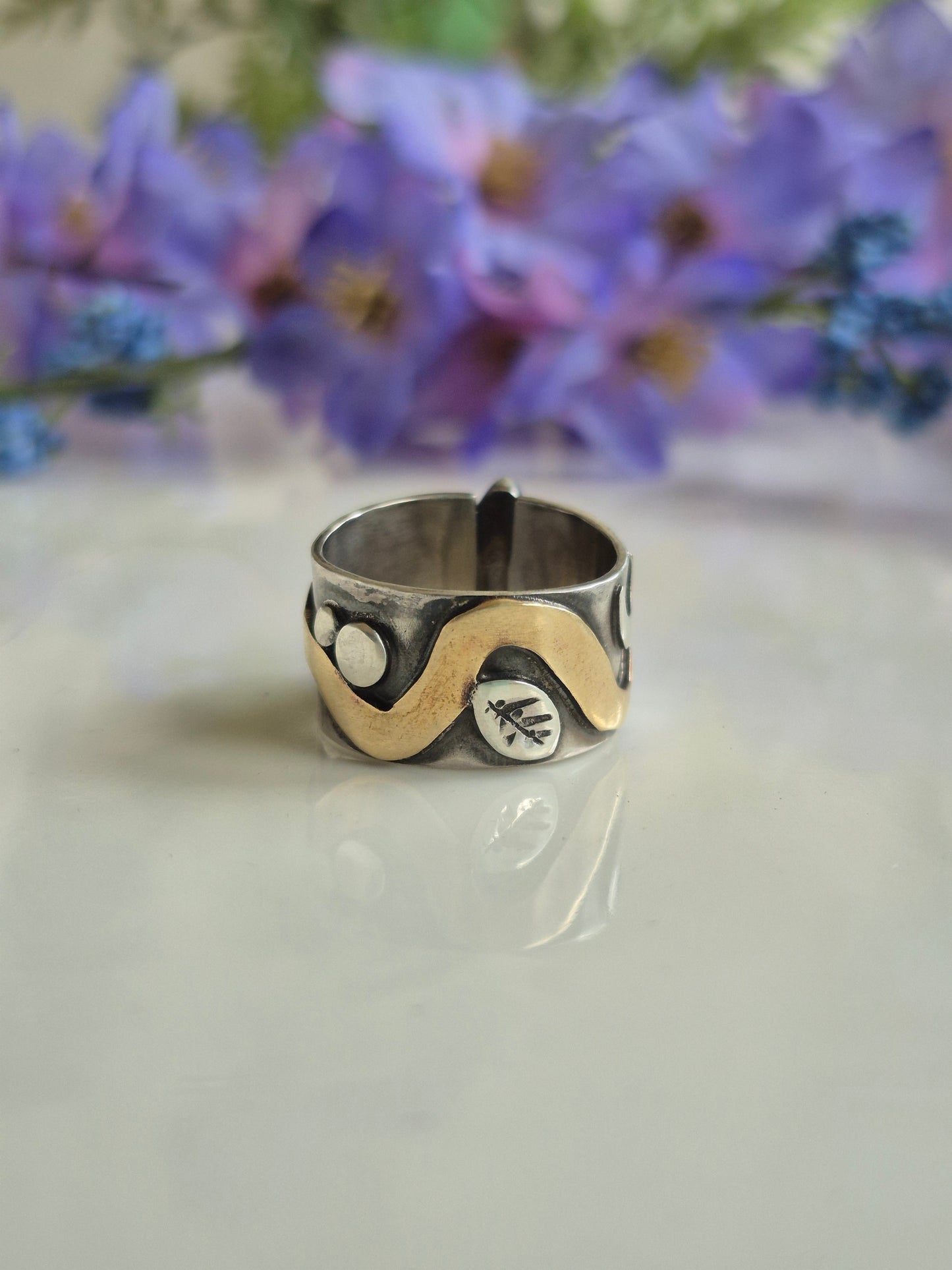 The Solstice Ring – Kingman Turquoise & Brass Serpent