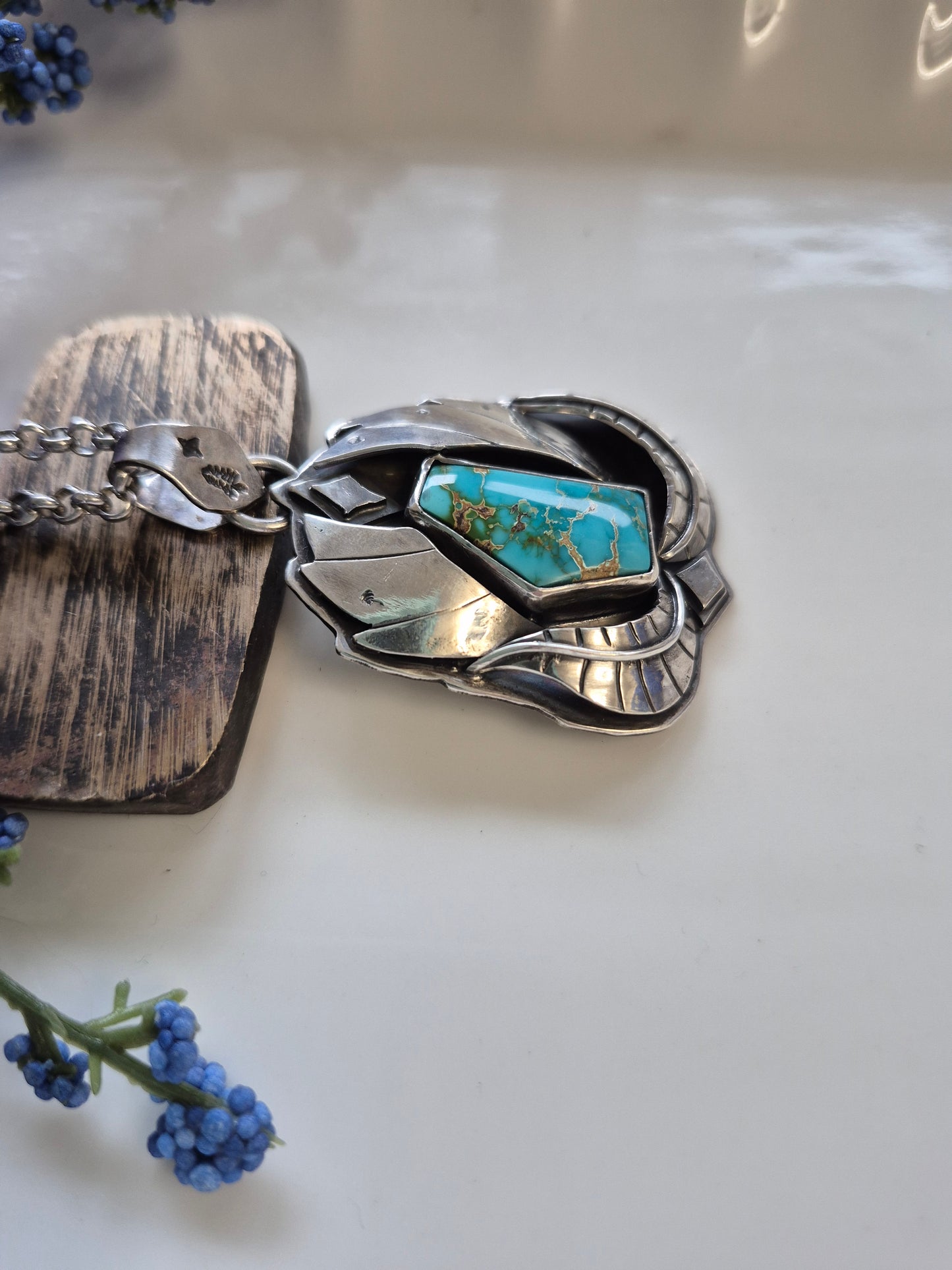 The Deep Waters Pendant – Dark Turquoise & Feathered Silver