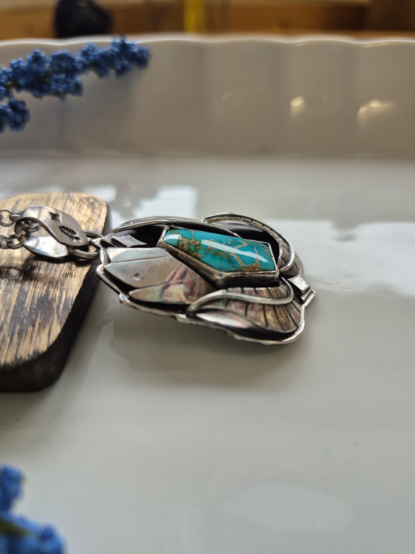 The Deep Waters Pendant – Dark Turquoise & Feathered Silver