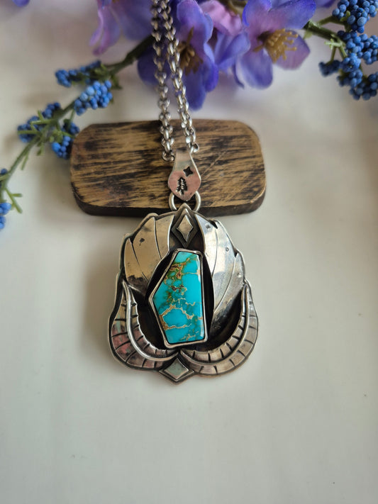 The Deep Waters Pendant – Dark Turquoise & Feathered Silver