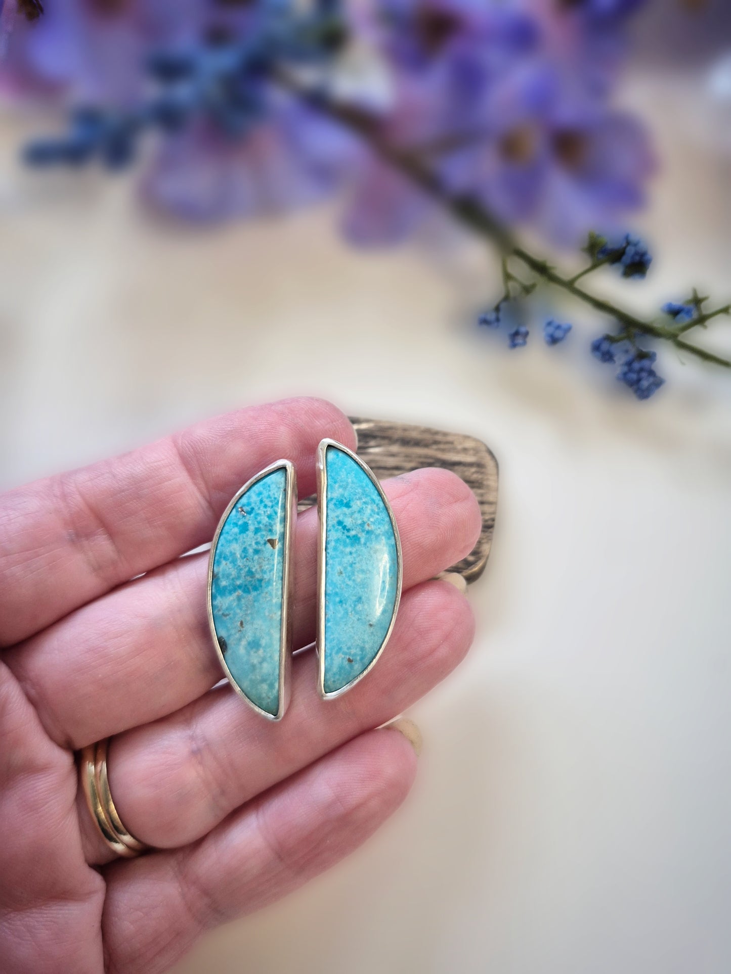 Prairie Blue Earrings – Long Crescent Sky Blue Turquoise Studs