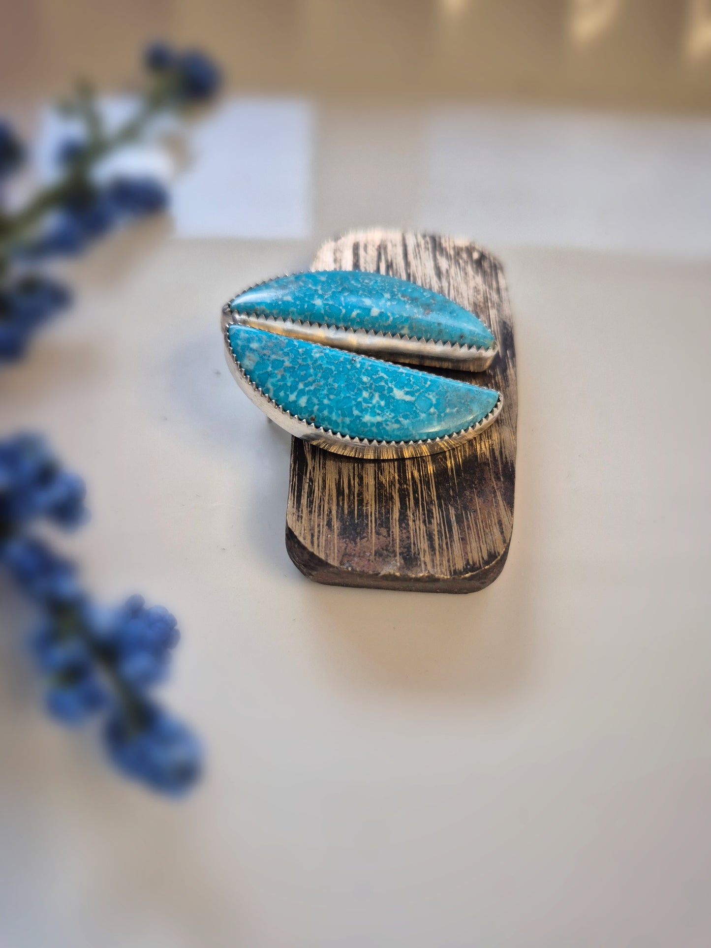 Skyline Prairie Earrings – Long Crescent Deep Blue Turquoise Studs