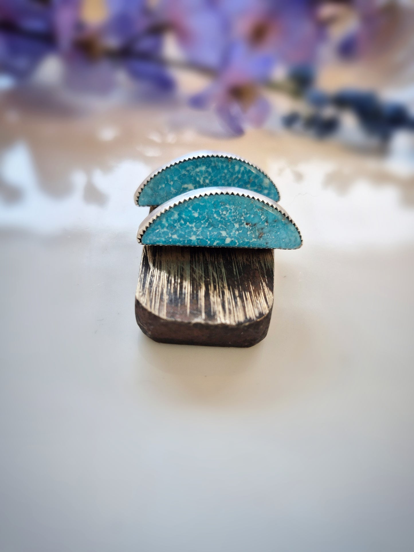 Skyline Prairie Earrings – Long Crescent Deep Blue Turquoise Studs