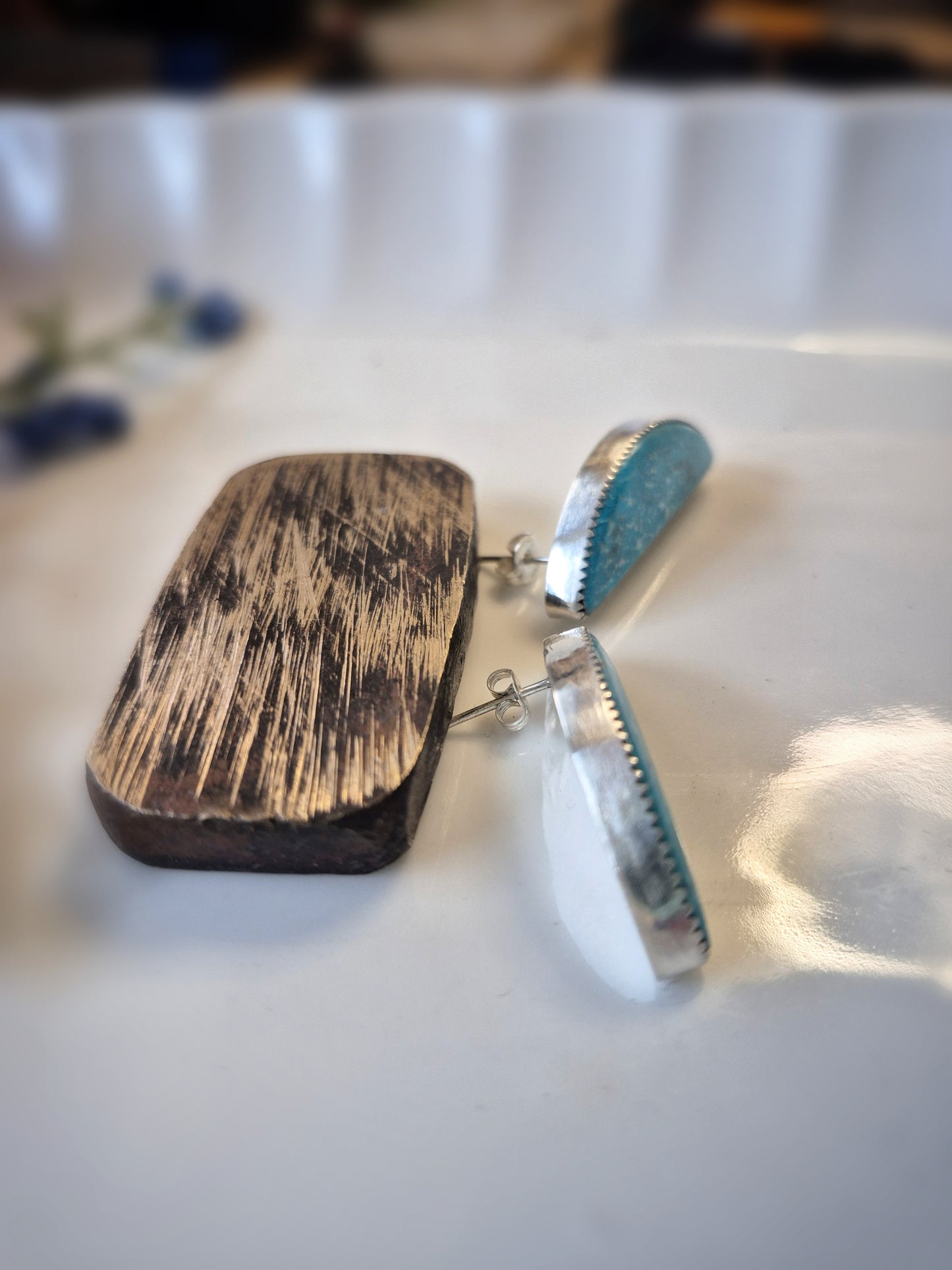 Skyline Prairie Earrings – Long Crescent Deep Blue Turquoise Studs