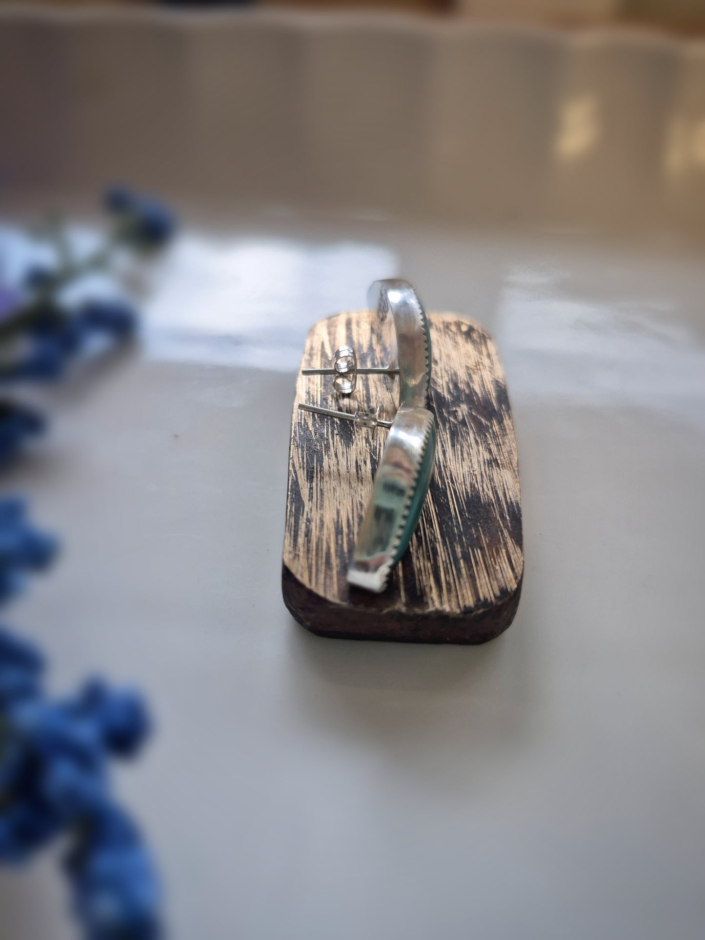 Prairie Grass Earrings – Long Crescent Green Turquoise Studs