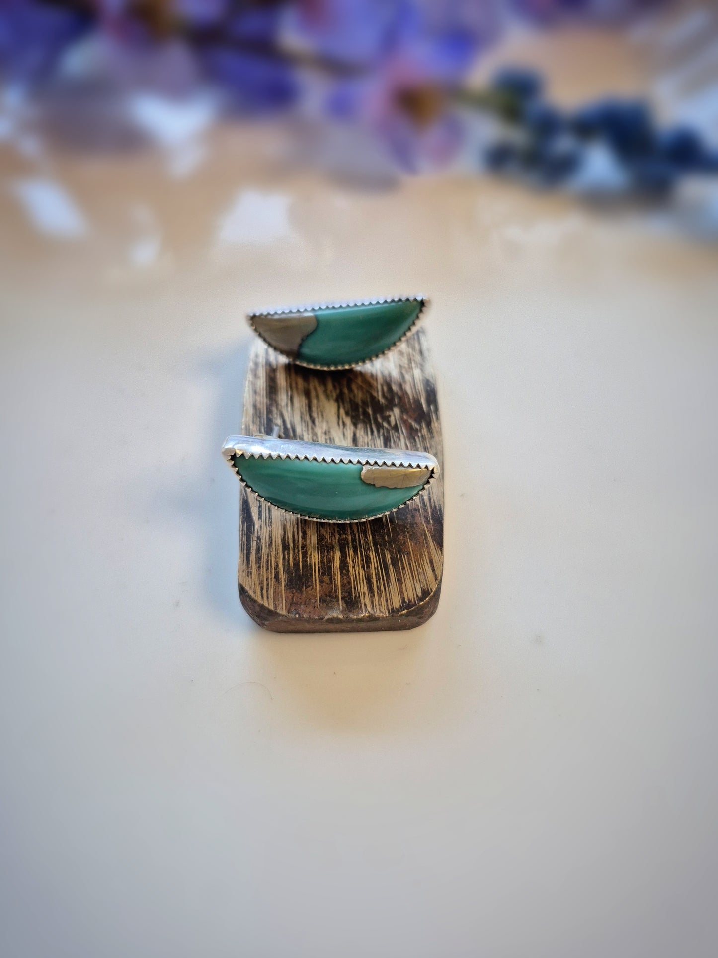 Prairie Grass Earrings – Long Crescent Green Turquoise Studs