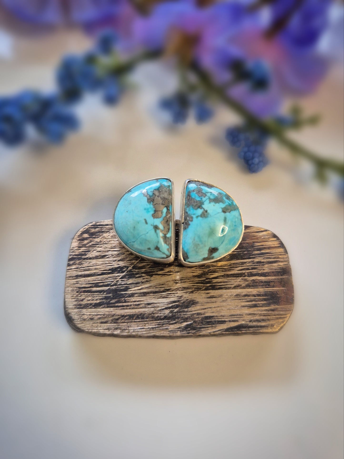 Windy Prairie Sky Earrings – Wide Crescent Blue Turquoise Studs