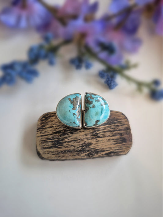Windy Prairie Sky Earrings – Wide Crescent Blue Turquoise Studs
