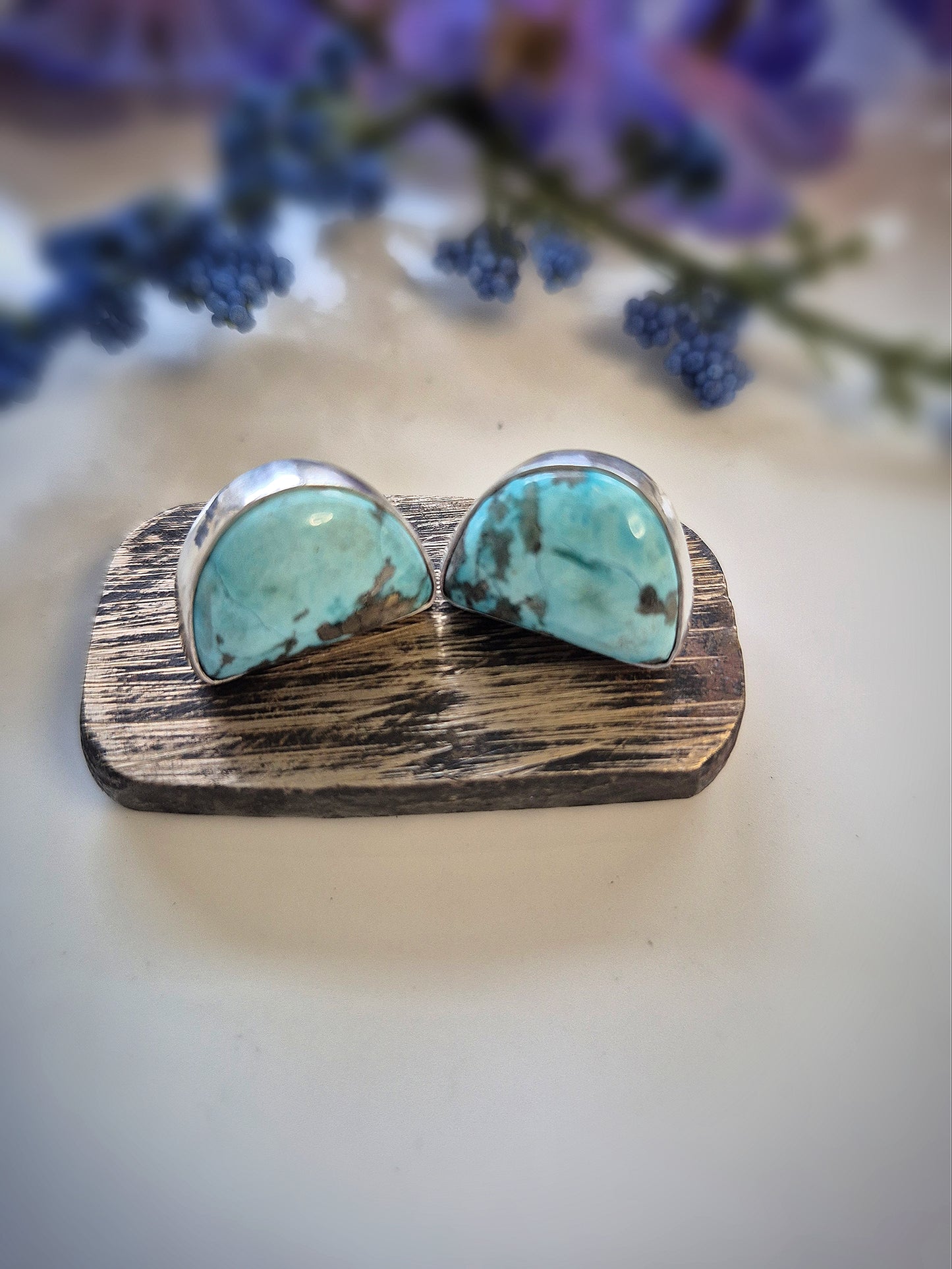 Windy Prairie Sky Earrings – Wide Crescent Blue Turquoise Studs