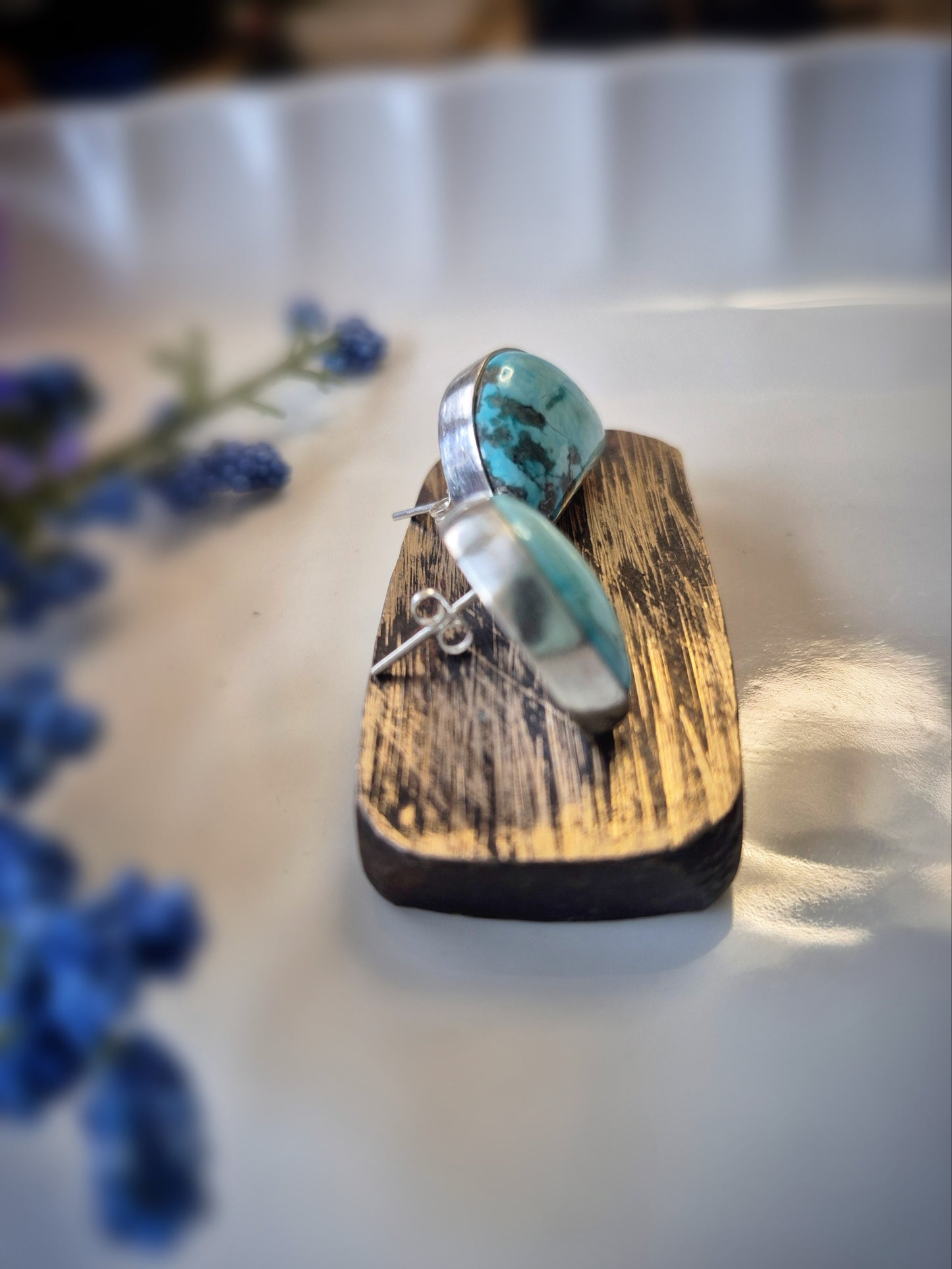 Windy Prairie Sky Earrings – Wide Crescent Blue Turquoise Studs