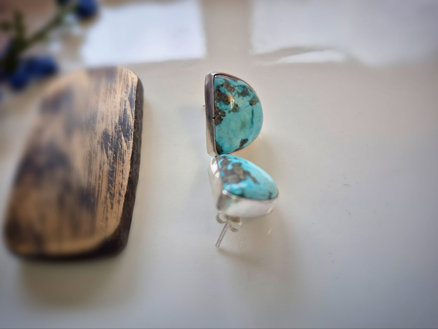Windy Prairie Sky Earrings – Wide Crescent Blue Turquoise Studs