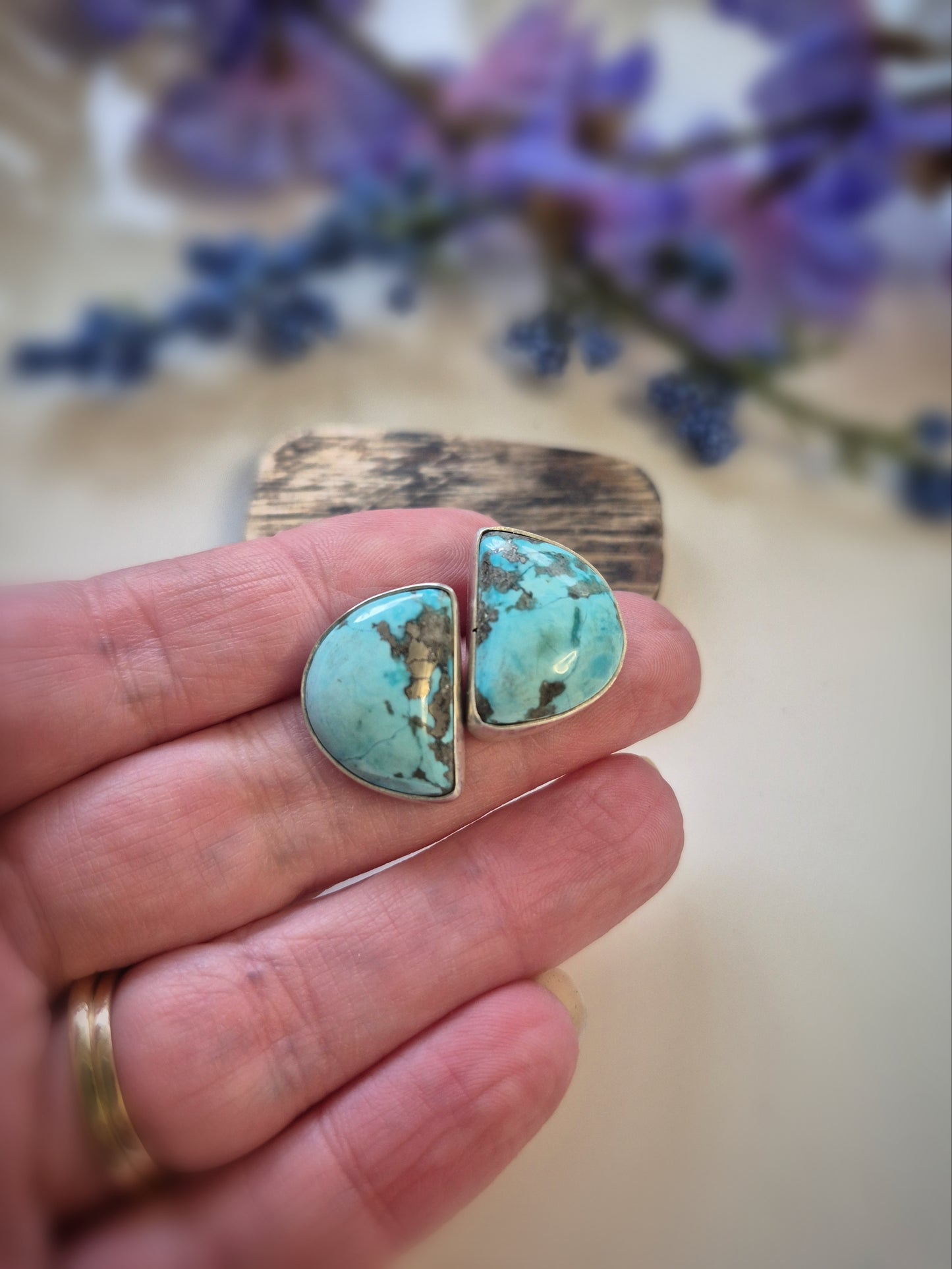 Windy Prairie Sky Earrings – Wide Crescent Blue Turquoise Studs