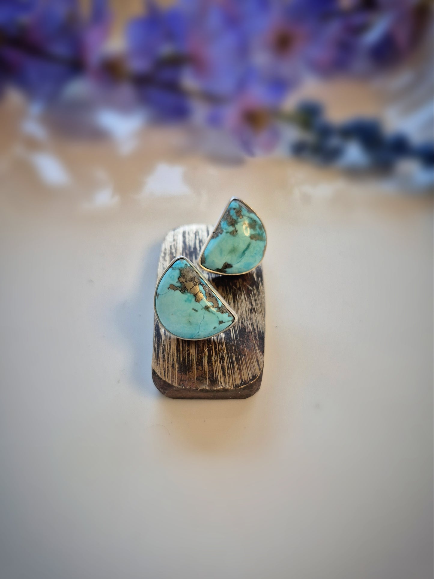 Windy Prairie Sky Earrings – Wide Crescent Blue Turquoise Studs