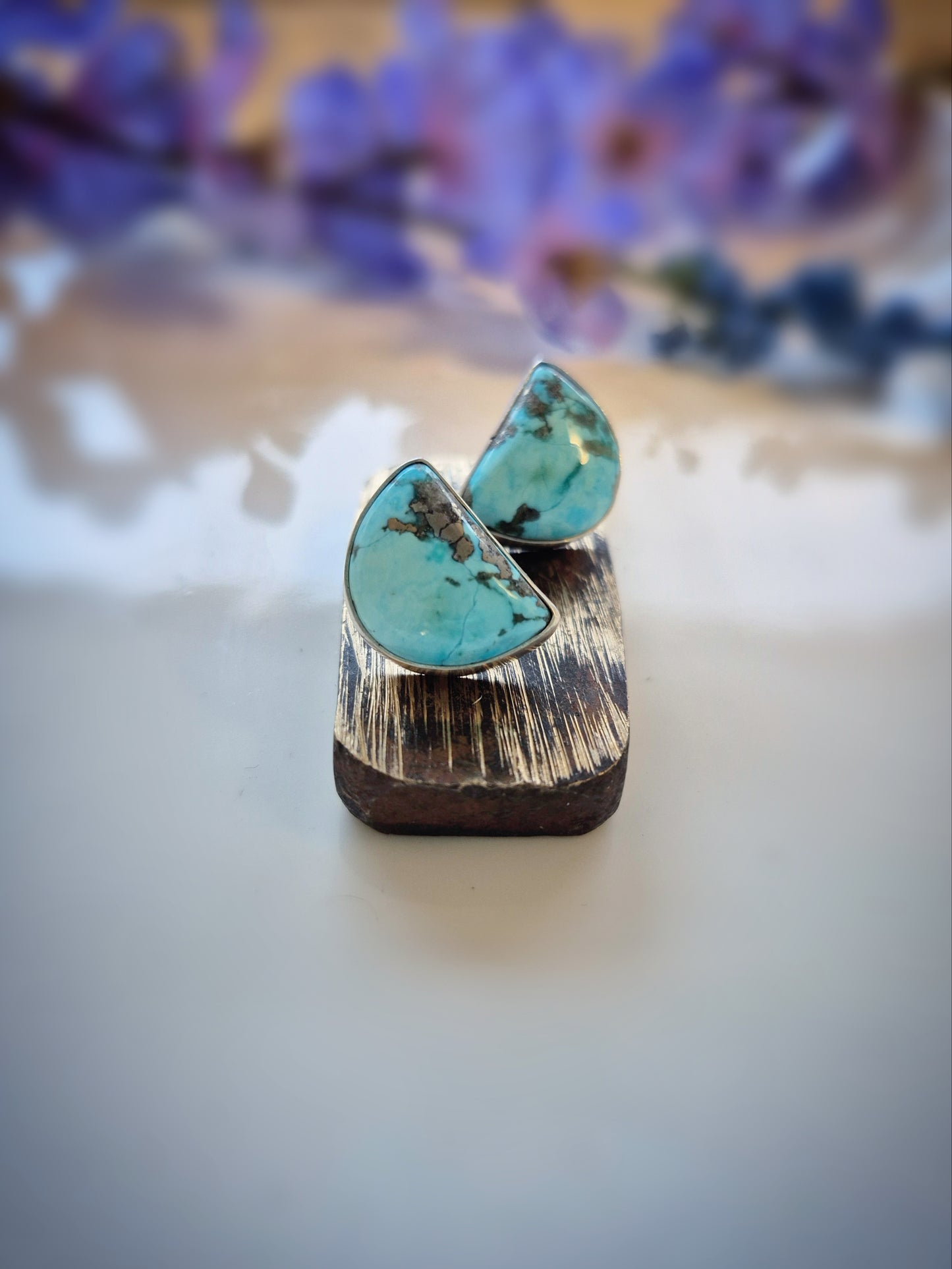 Windy Prairie Sky Earrings – Wide Crescent Blue Turquoise Studs