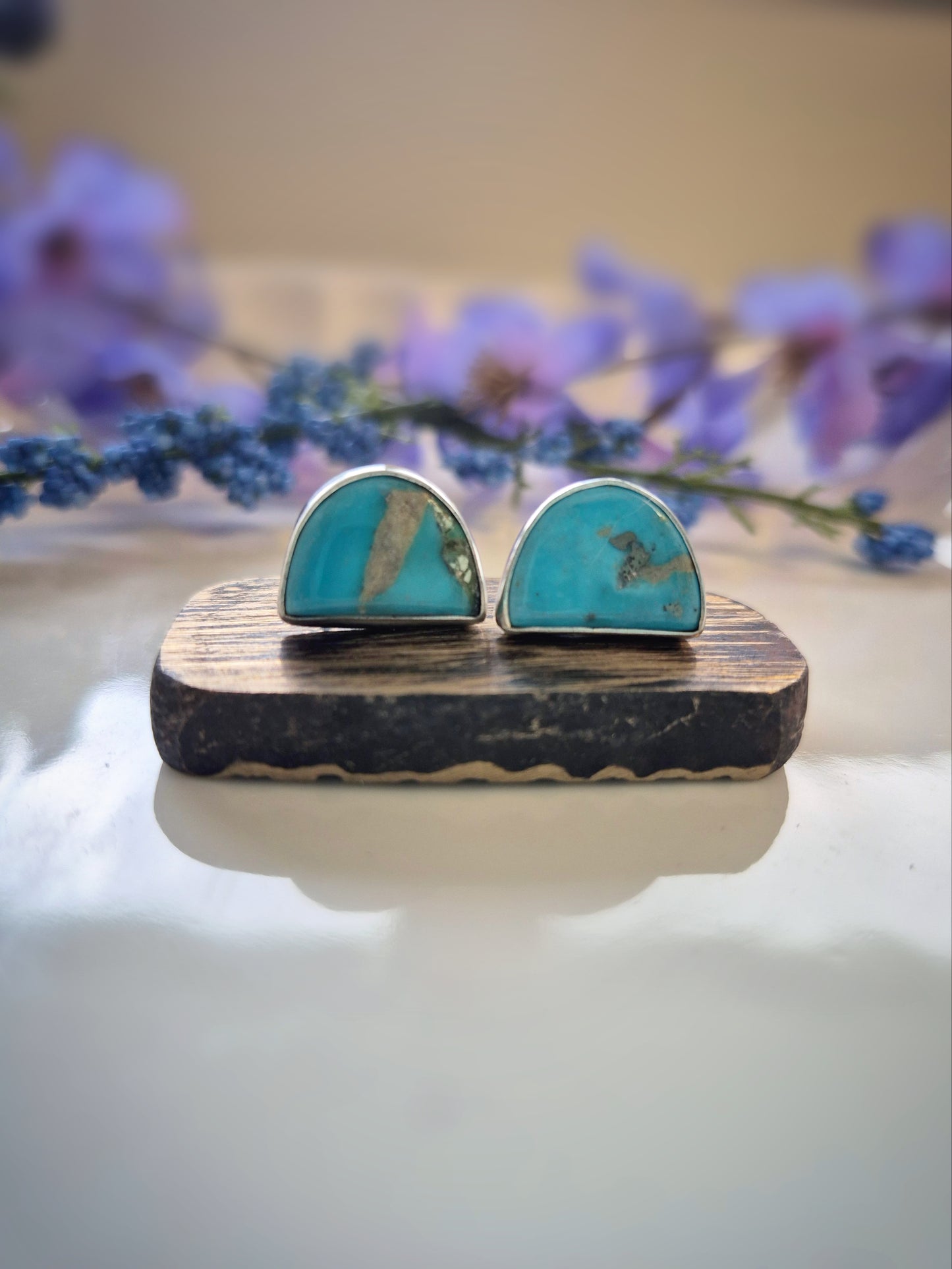 Prairie Cloud Earrings – Wide Crescent Blue Turquoise Studs