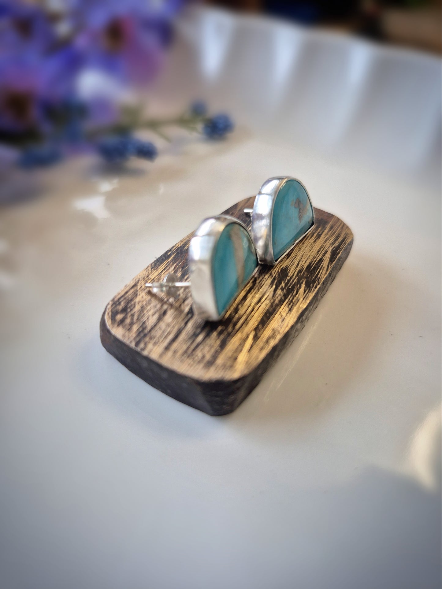 Prairie Cloud Earrings – Wide Crescent Blue Turquoise Studs