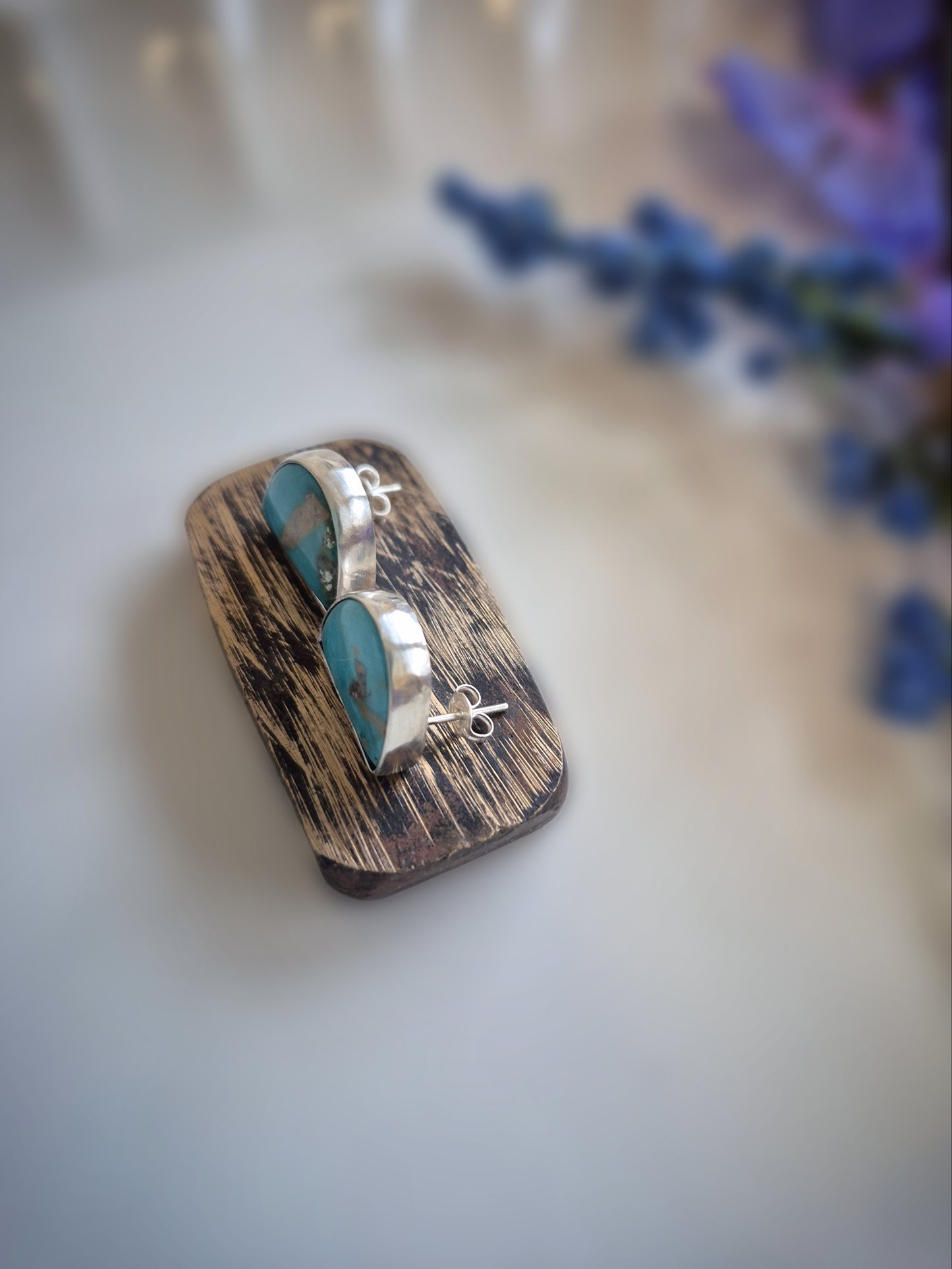 Prairie Cloud Earrings – Wide Crescent Blue Turquoise Studs